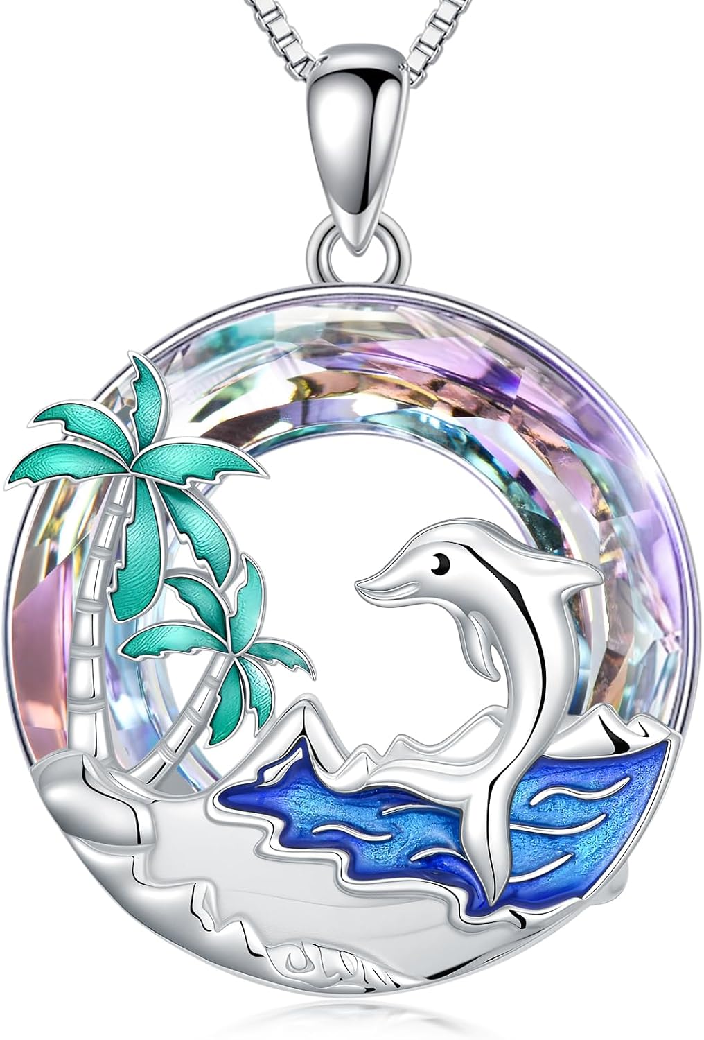 JKR Sea Turtles/Flamingos/Dolphins Necklace for Women S925 Sterling Silver Crystal Tropical Palm Tree Necklaces Summer Ocean Jewelry Birthday Anniversary Beach Travel Gifts for Wife Girlfriend Mom