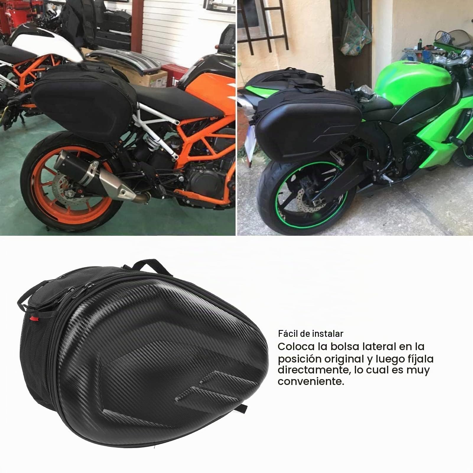 Par de Bolsas para Sillín de Motocicleta, Bolsas Laterales Oxford 600D con Cubiertas para Lluvia, Capacidad Ampliable de 36L-58L, Ajuste Universal para (Impresión por Transferencia de Agua)