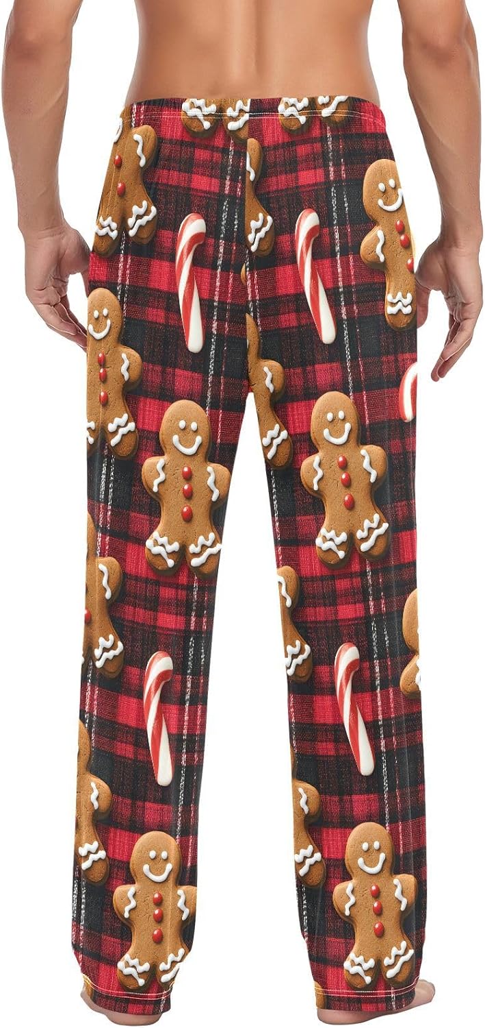 ALAZA Gingerbread Candy Buffalo Checkered Men's Pajama Pants Men Cotton Pajama Bottoms with Pockets, S