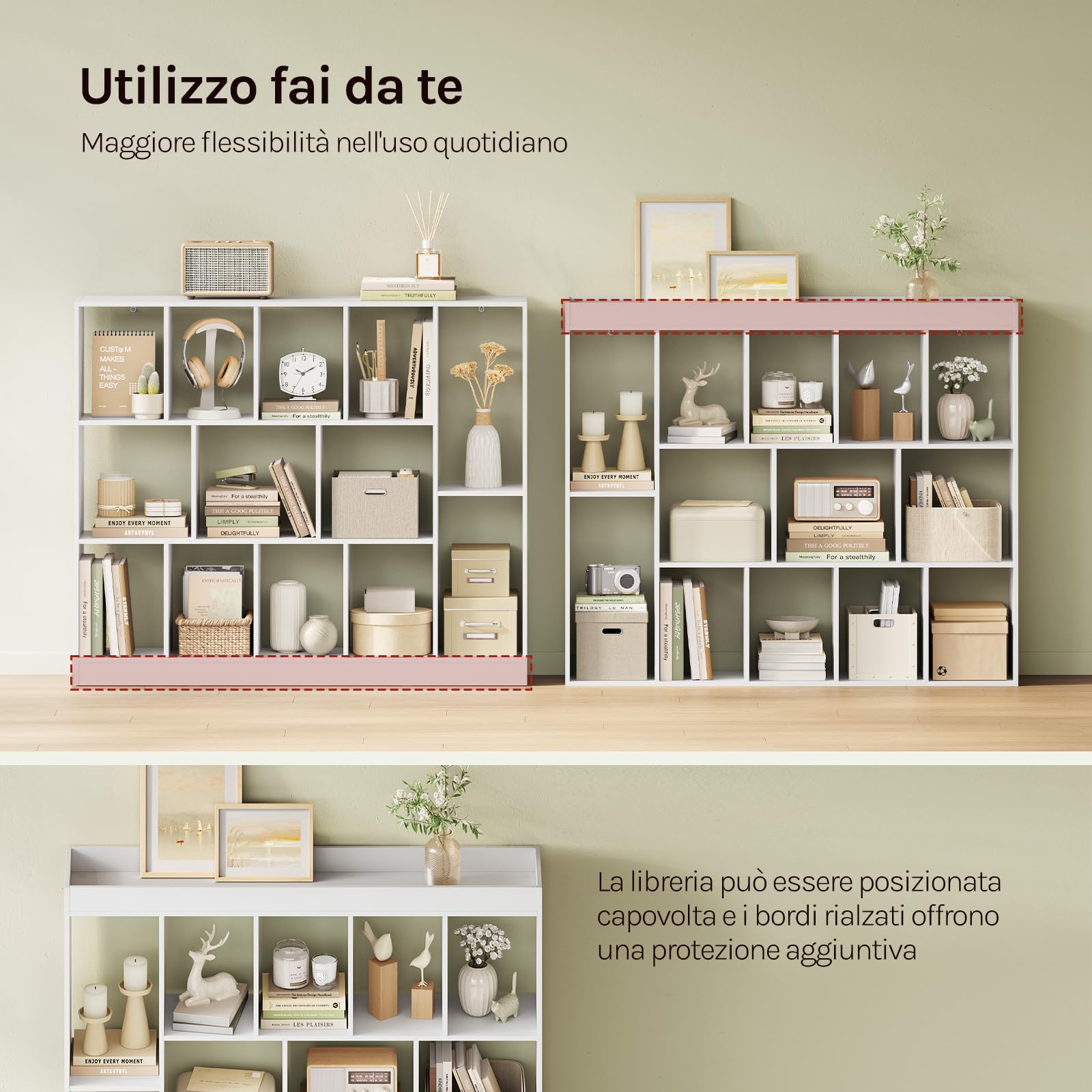 WOLTU Libreria a 13 Cubi, Scaffale Portaoggetti per Libri, Decorazioni, Piante, Orizzontale o Verticale, in Legno, per Soggiorno, Camera da Letto, Ufficio, 109x24x101 cm, Bianco
