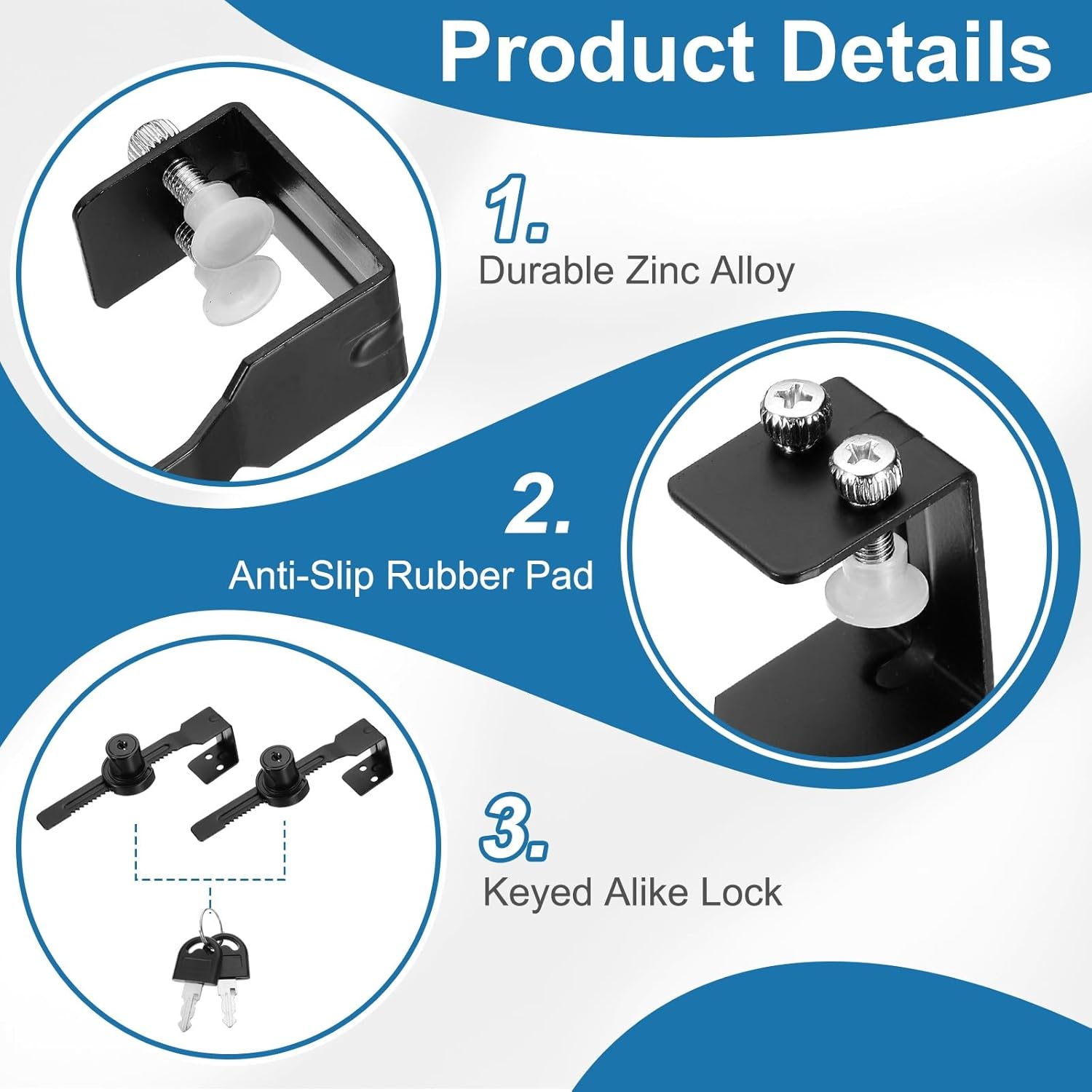 1.3" Sliding Glass Door Ratchet Lock, Keyed Alike Secure Showcase Display Case Lock - No Drill, for 20-30mm/ 0.79-1.18 inch Cabinet Stores Glass Door, Black