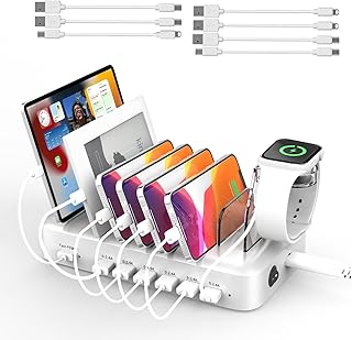 Charging Station for Multiple Devices Apple, 70W 7 Port USB C Charging Station with 30W PD Charger Port, Phone and Watch Charger Stand, 7 Mixed Cables, Designed for Apple Products iPhone iPad,White