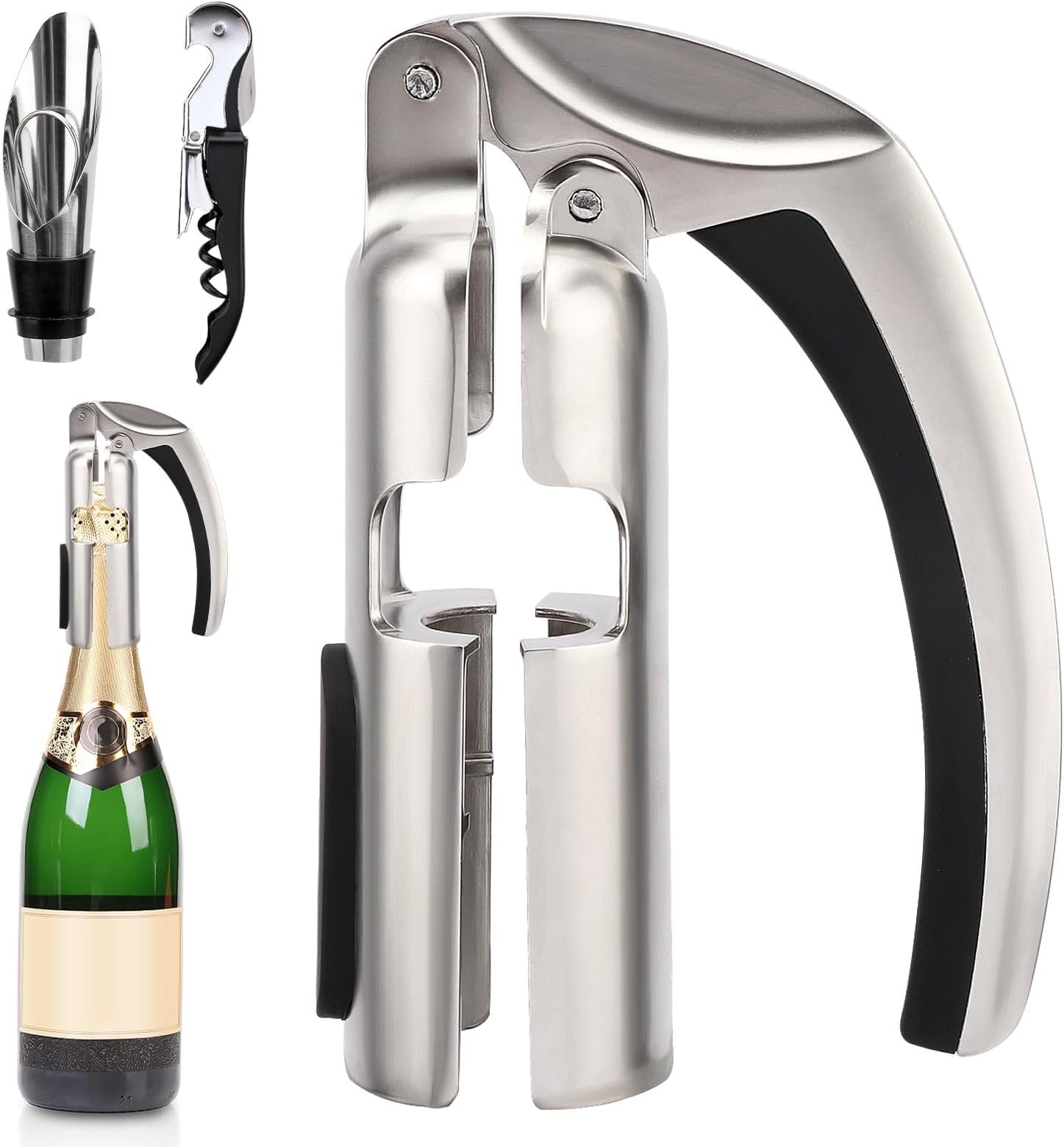 Champagne Opener,3pcs Bar Home Appliance Champagne Bottle Opener Sparkling Wine Cork Puller,Bar Jar Cork Puller Champagne Corkscrew Kitchen Sparkling Wine Bottle Opener(silver)