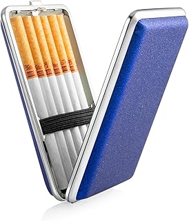 Étui à cigarettes en cuir synthétique bleu pour 12 cigarettes - Avec bande élastique - Élégant - Pour homme et femme - Petit format - Bleu