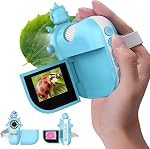 Microscope numérique pour enfants Miniscope portatif - 4K 2.0" Écran rechargeable 1000X Mini Pocket Portable grossissant verre Edu Apprendre la science jeu cadeau avec des diapositives kit 4-12 enfants étudiants (Cyan)