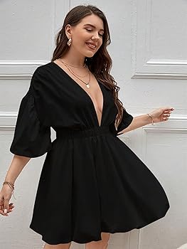Amazon.com: WDIRARA Women's Plus Size Deep V Neck Puff