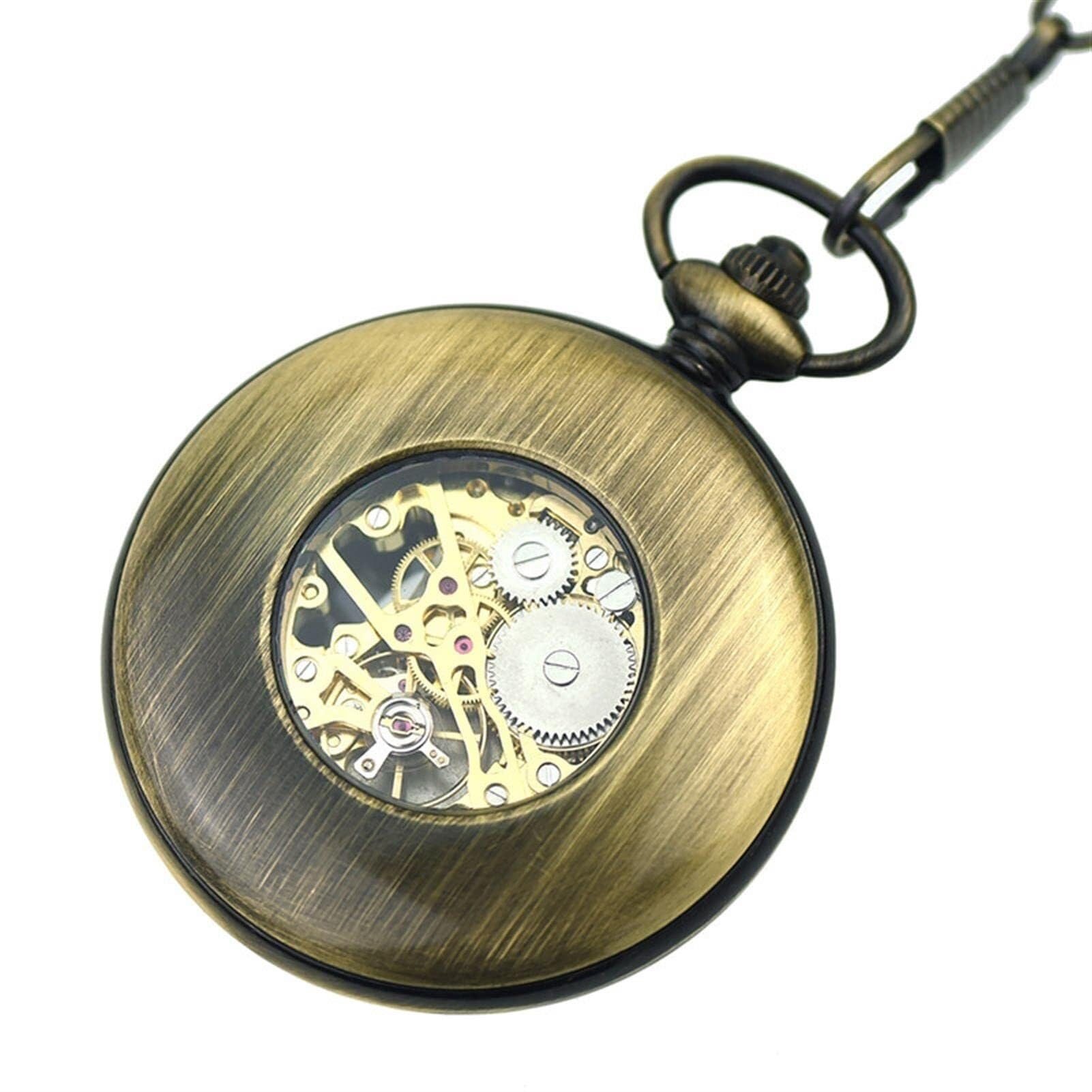 Orologi da Tasca da Uomo con Catena, retrò, Extra Large, con venature del Legno, Orologio da Tasca Meccanico Steampunk Personalizzato, Regalo for la Festa del papà