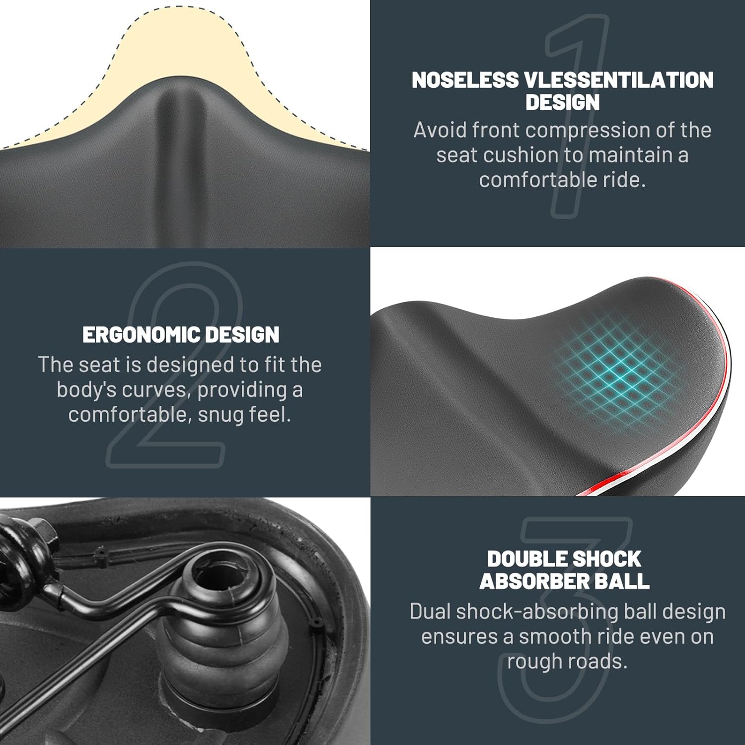 YLG Noseless Bike Seat Cushion - Oversized Comfort Saddle for Peloton, City, Electric, Stationary & Road Bikes - Waterproof, Extra Padding, Anti-Numbness for Men & Women