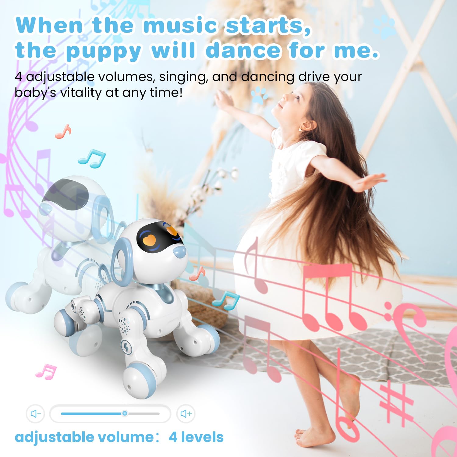 Perro robot, perro a control remoto para niños con detección táctil de cabeza y función de música, robot interactivo programable, divertido juguete de regalo para niños de 3 a 7 años, azul 6