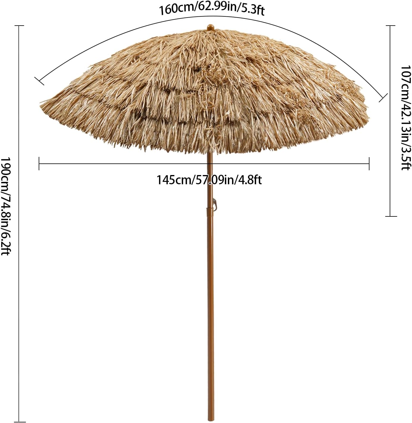 5.3Ft Thatched Tiki Patio Beach Umbrella,6PCS Hawaiian Style Hula Thatched Tiki Beach Umbrella for Poolside,Camping,Backyard,Picnic,Lawn