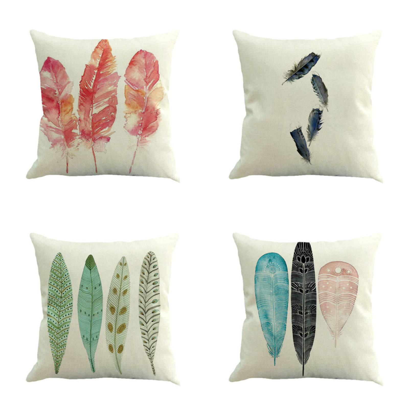 Lot de 4 taie d'oreiller 60x60cm lin housses de coussin canapé plume