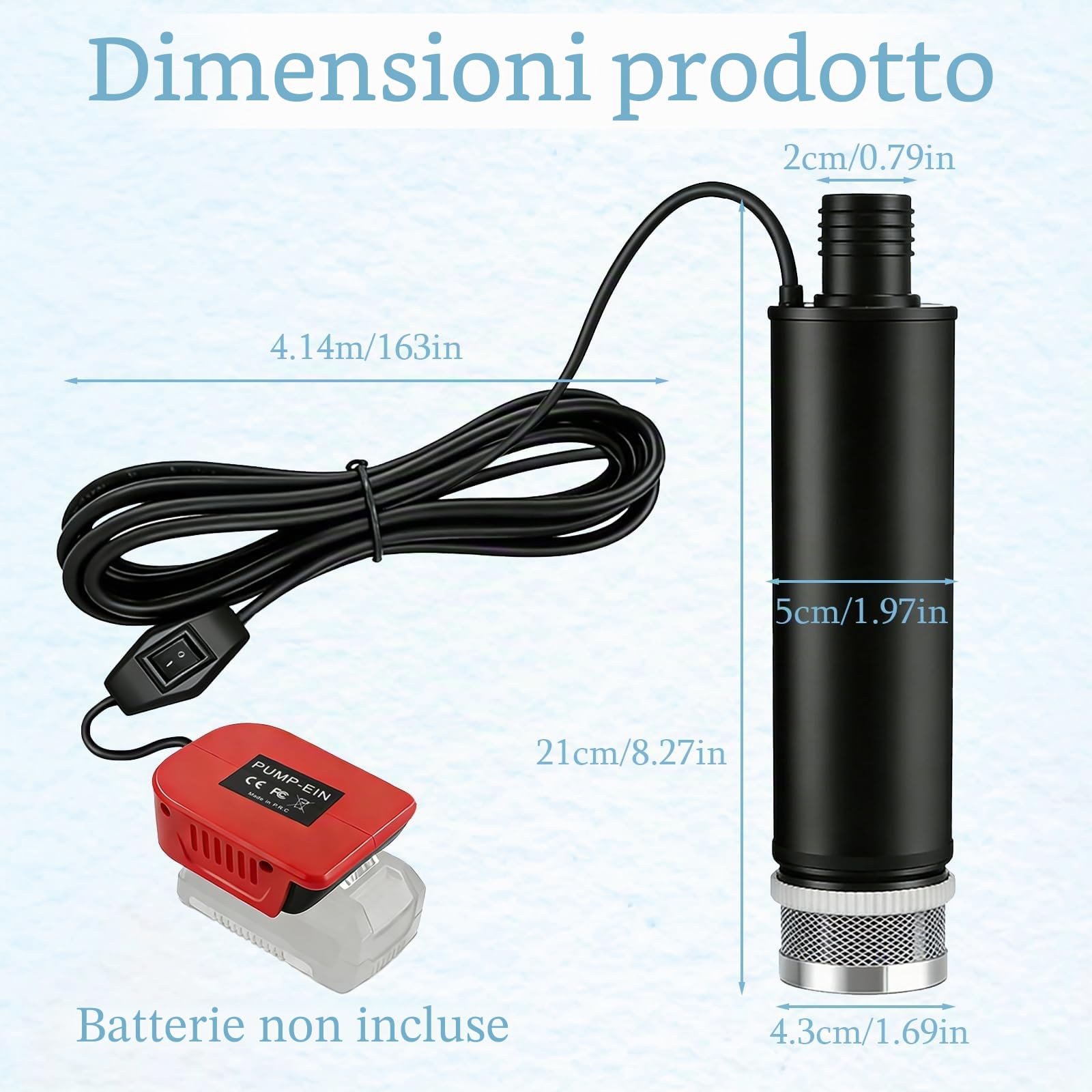 Pompa Sommersa per Einhell 18V Power X-Change Batteria, (Batteria non Inclusa) Portatile Pompa Acqua Fluire 30L/Min Prevalenza 15FT/4,5m 120W Adatto per Piscine Giardini Stagni Campeggio