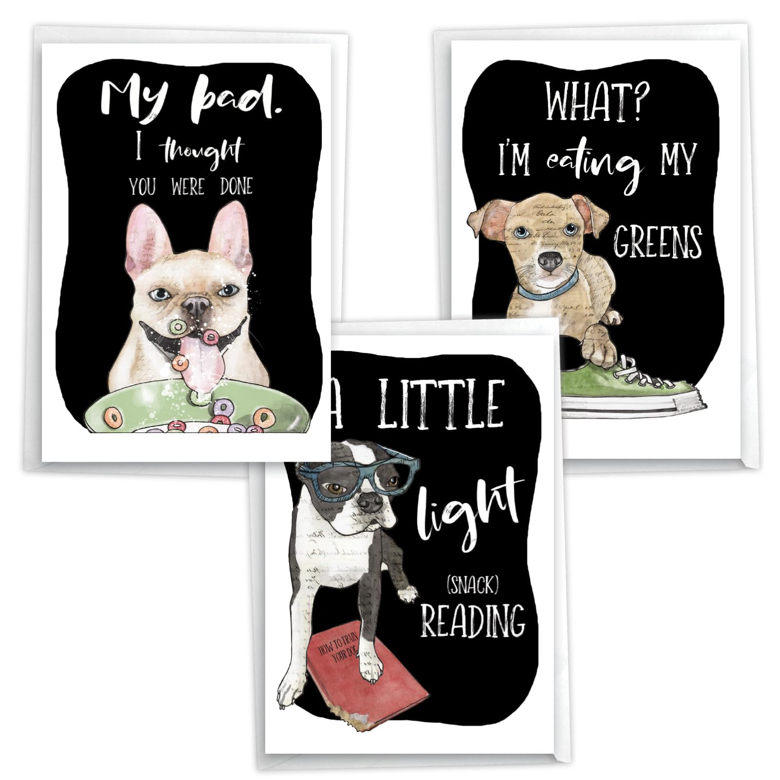 NobleWorks, Assortment Pack of 3 Funny Birthday Greeting Cards with Envelopes (3 Designs, 1 Each) Dog Antics Dining VC10795BDG-C1x3