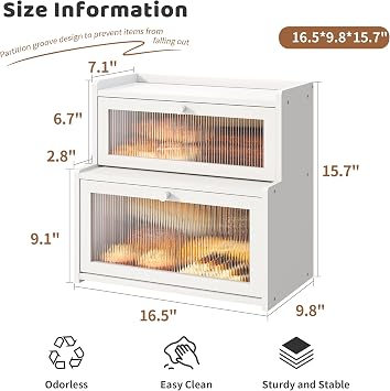 Bread Box for Kitchen Countertop Double Layer Large Corner Bread Box Capacity Bread Storage Bin Farmhouse Breadbox Container Organizer Cabinet Cupboard (White)