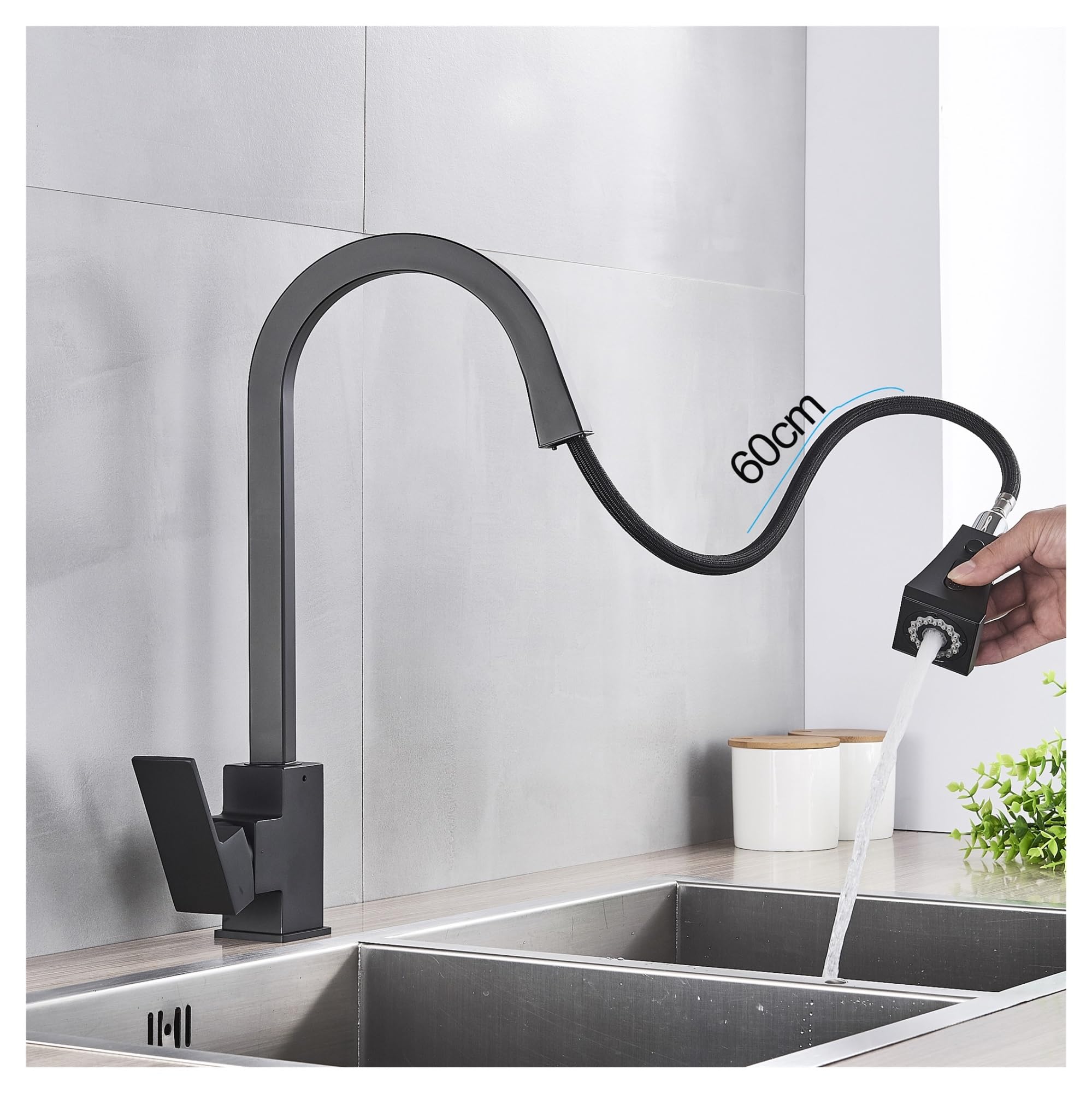 Rubinetto da cucina nero Miscelatore estraibile monocomando quadrato Rubinetti for acqua calda e fredda Rubinetto con maniglia monoforo a 360 gradi montato sul ponte ( Color : Beige with dot )