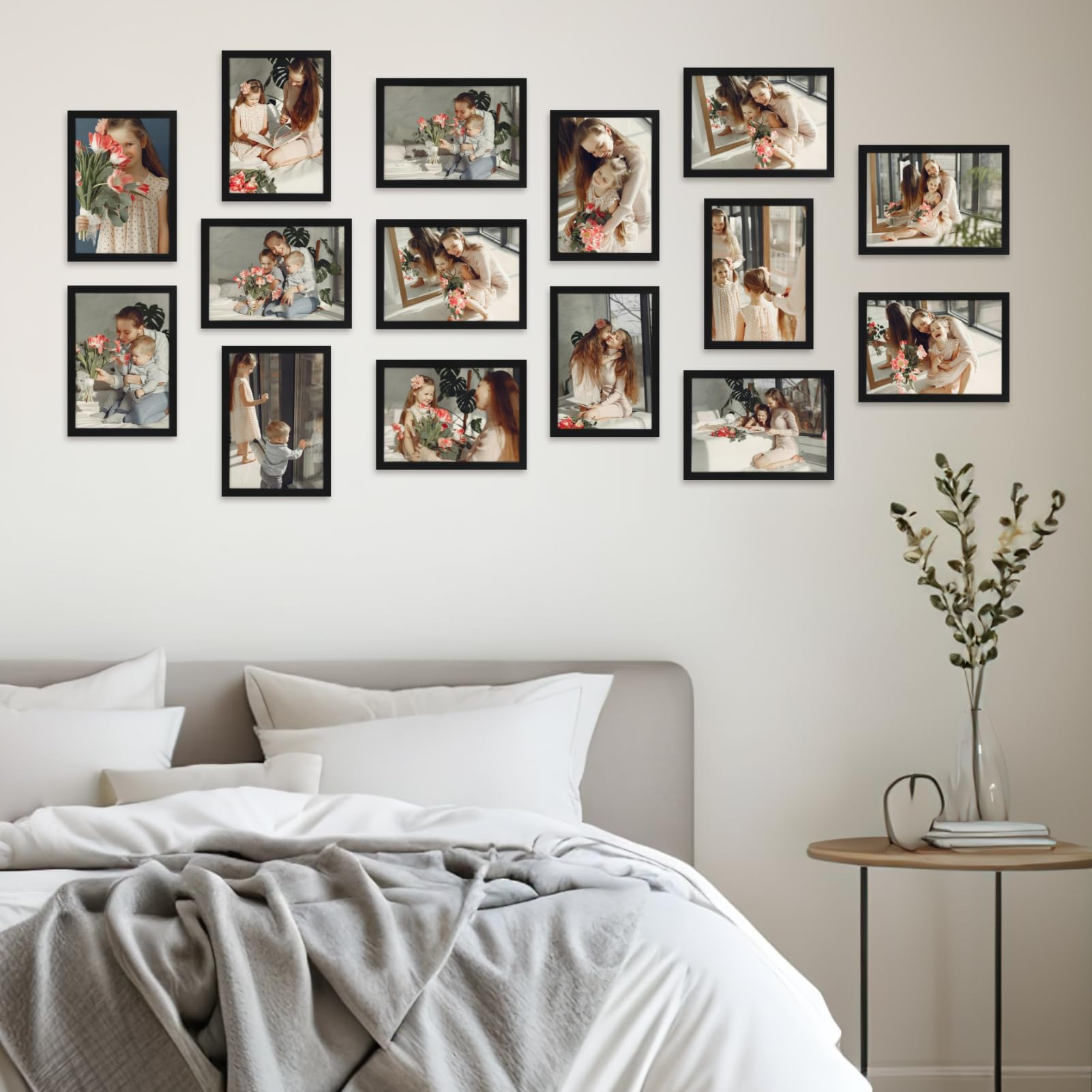 HORLIMER Cornice A4,Cornici Foto MDF 15 Pezzi,Portafoto da Tavolo o Parete, Decorazione per Casa, Ufficio,Nero