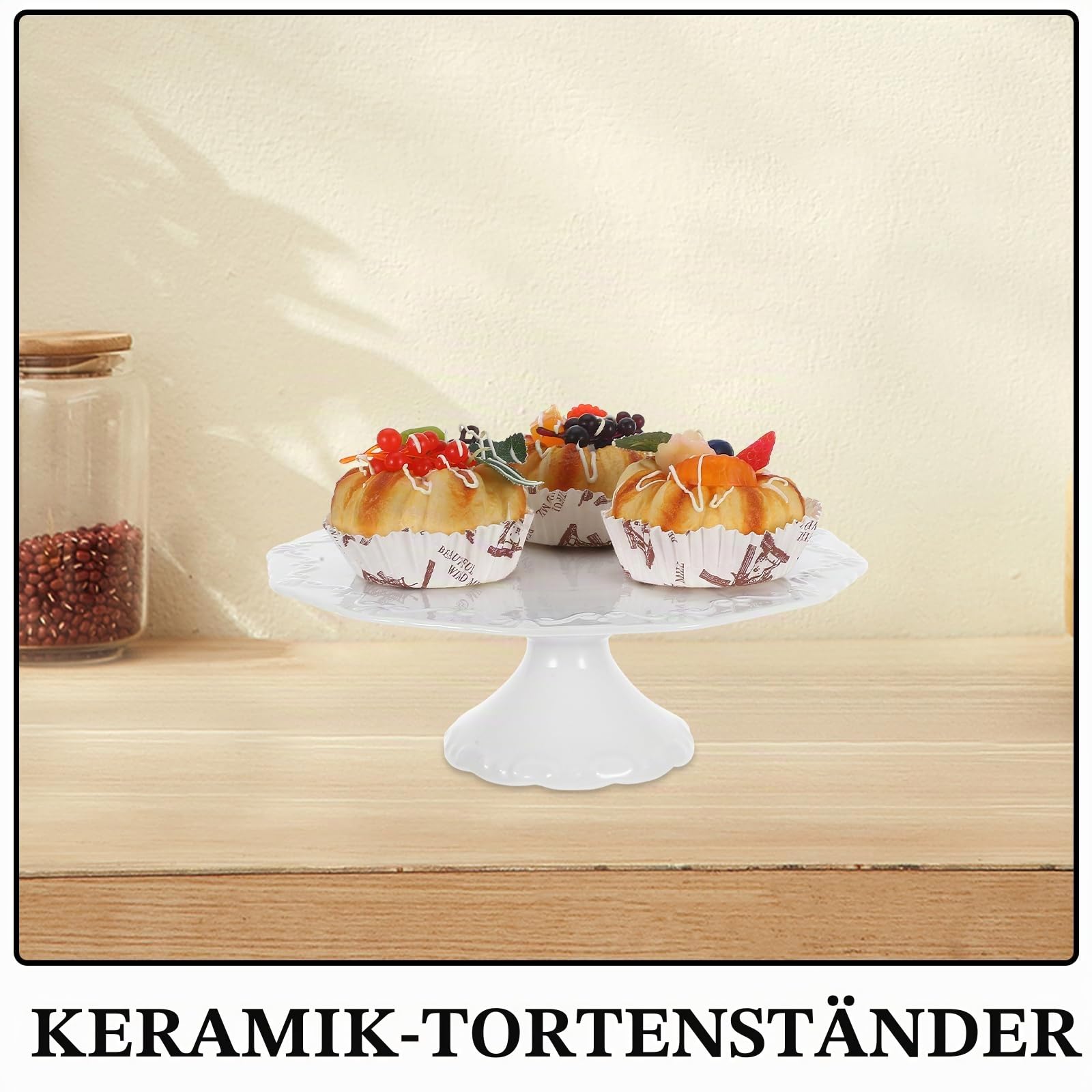DOITOOL Keramik Tortenständer 9.84 Zoll Rund Kuchenaufbewahrungsablage Mit Relief-Obststand Kuchenservierungsstand Für Cupcakes Desserts Kekse Früchte Süßigkeiten Partys Hochzeiten