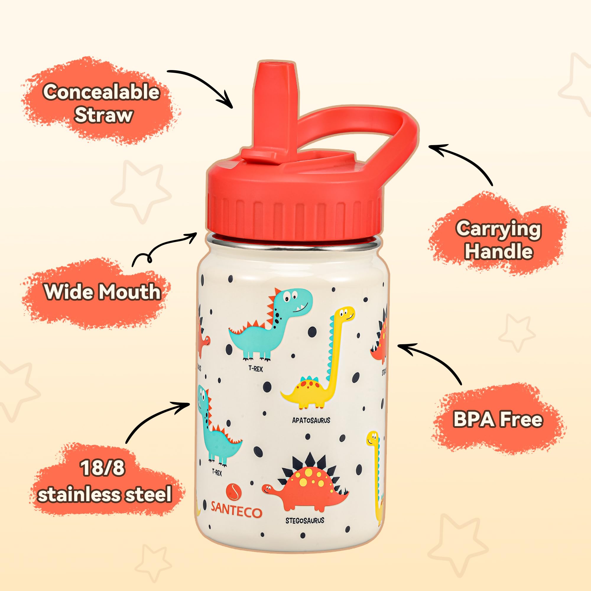 p:os 35127 - Botella Dino Ranch para niños, Botella de Agua con Tapa de Acero Inoxidable, Aprox. 500 ml de Capacidad, a Prueba de Fugas, para la Escuela, el Deporte y el p:os 35127 - Botella Dino Ranch para niños, Botella de Agua con Tapa de Acero Inoxidable, Aprox. 500 ml de Capacidad, a Prueba de Fugas, para la Escuela, el Deporte y el