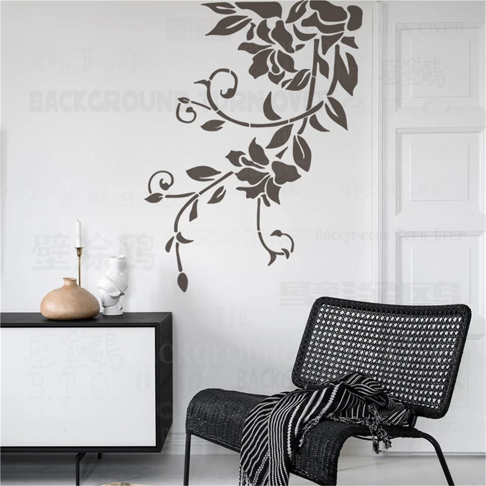 Szablony do malowania Szablony do malowania ścian w stylu vintage z liśćmi bluszczu 50x67cm-90x120cm(XL 80cmX106cm - B)