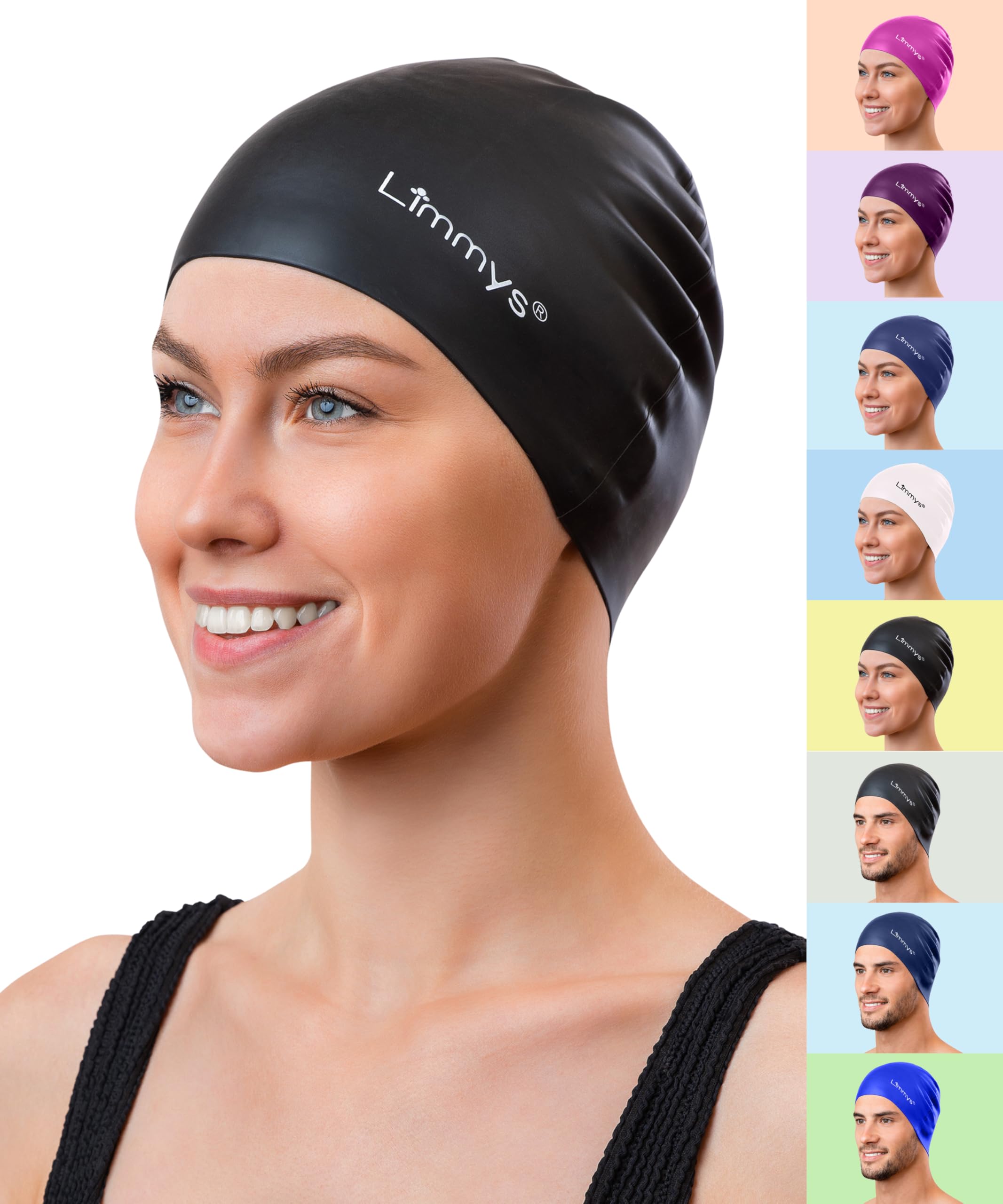 Limmys Cuffia da Nuoto in Silicone per Adulti – Cuffia Piscina Morbida ed Elastico Antiscivolo per Donna e Uomo – Vestibilità Confortevole Senza Pressione, Resistente al Cloro, Silicone Senza Lattice