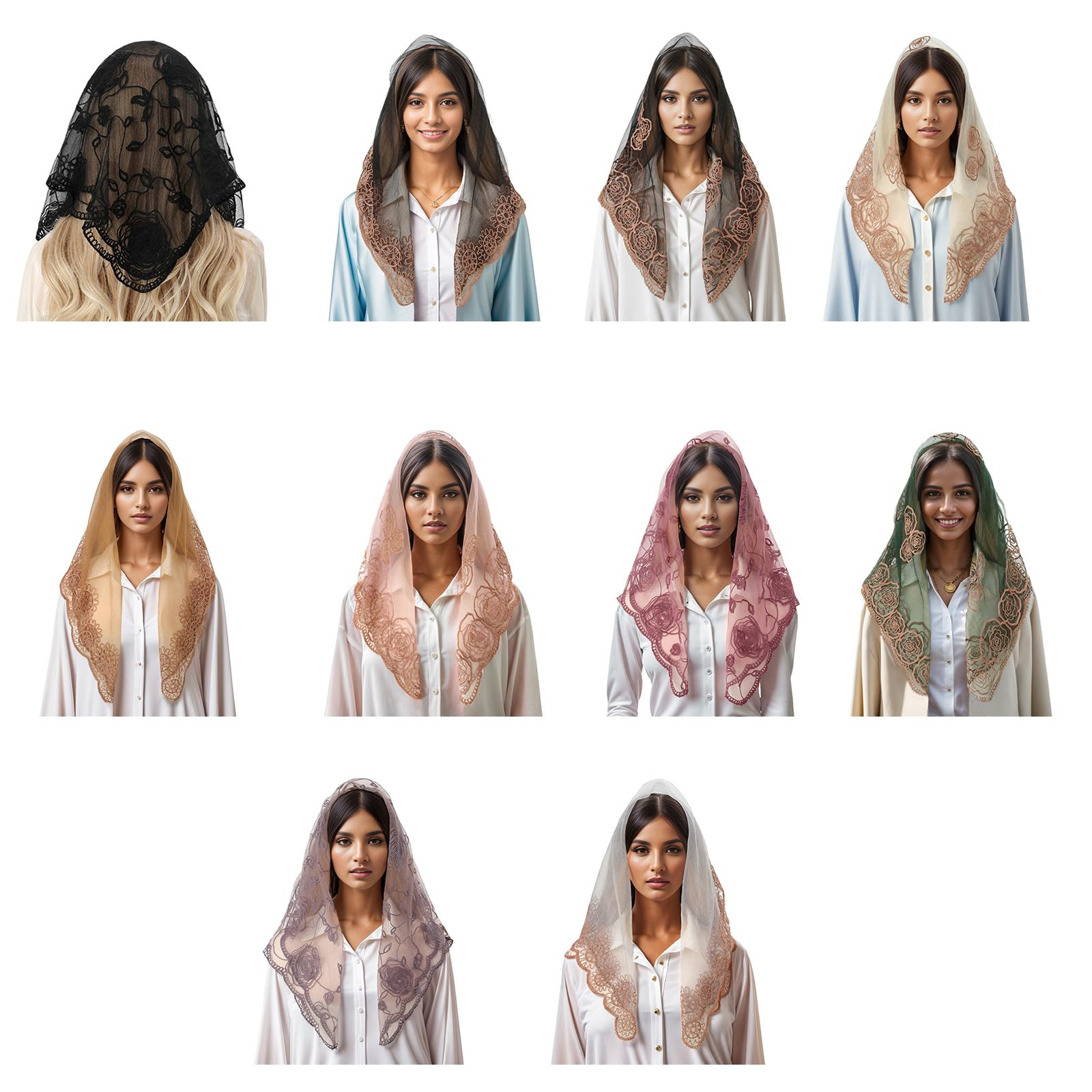 Mantilla Velo Pañuelo para la Cabeza de Misa Latina Velo de Encaje con Flores Chal español Pañuelo para la Cabeza para Capilla católica Velo de Novia para Boda (D)