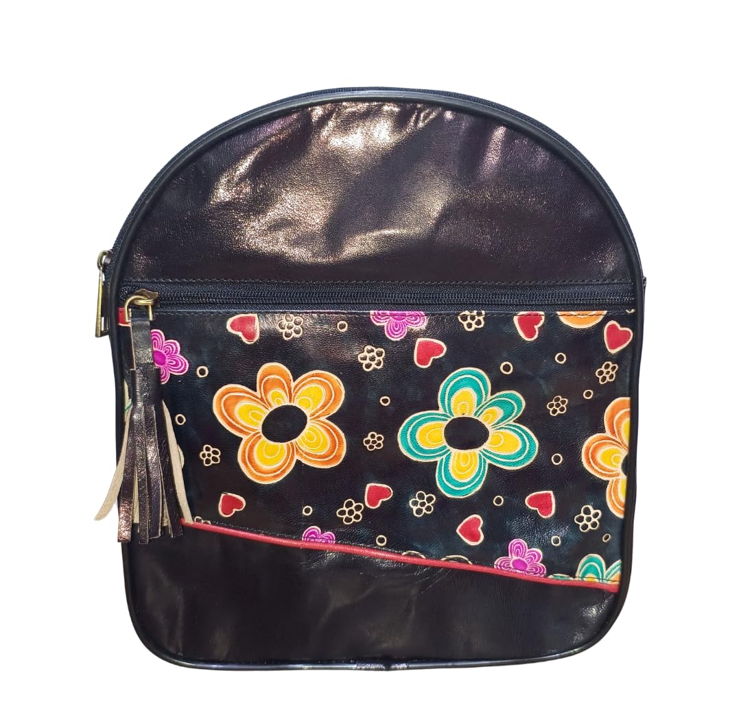 Genuine Shantiniketan Leather Trendy Geomteric Design Multi compartment Backpack Cum Sling Bag for Women and Men-image-46