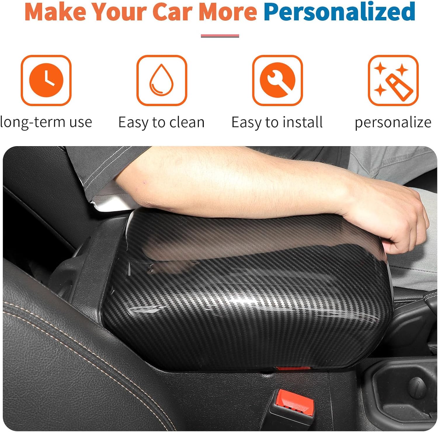 JeCar Carbon Fiber ABS Center Console Cover for 2018-2024 2025+ Jeep Wrangler JL JLU Gladiator JT