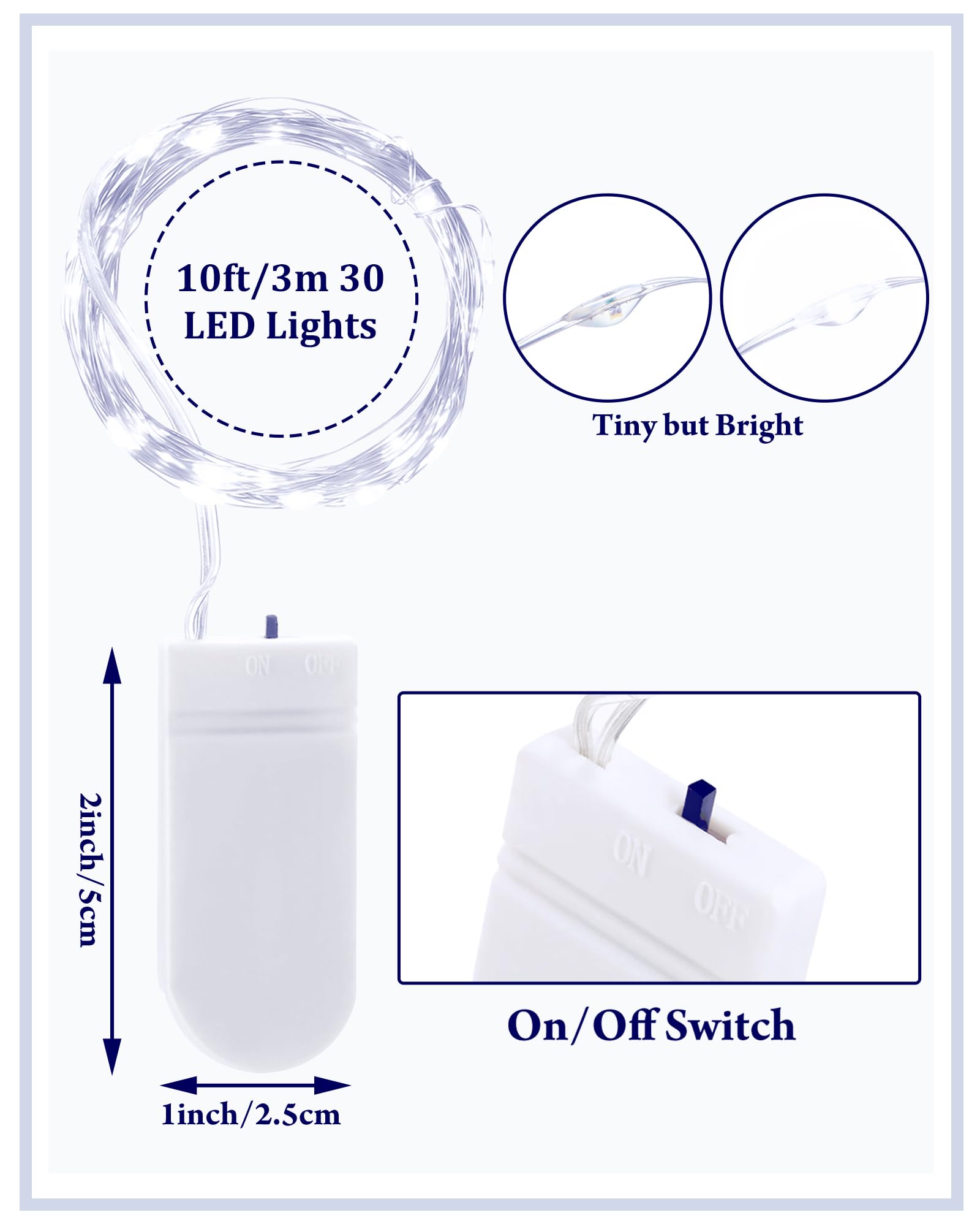 Riakrum 50 Stück 3 m 30 Valentinstag LED Lichterkette Batteriebetriebene winzige Lichterketten kleine Lichterkette für Gläser Sternenhimmel wasserdichte Lichterkette für DIY Hochzeit Party (weiß)