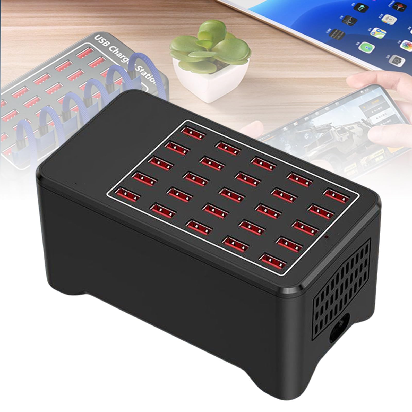Stacja ładująca dla wielu urządzeń. Szybkie ładowanie 2,5 godziny. Inteligentne chłodzenie. Łatwe przenoszenie. Ładowanie kompatybilne ze wszystkimi USB 25-Port-150W