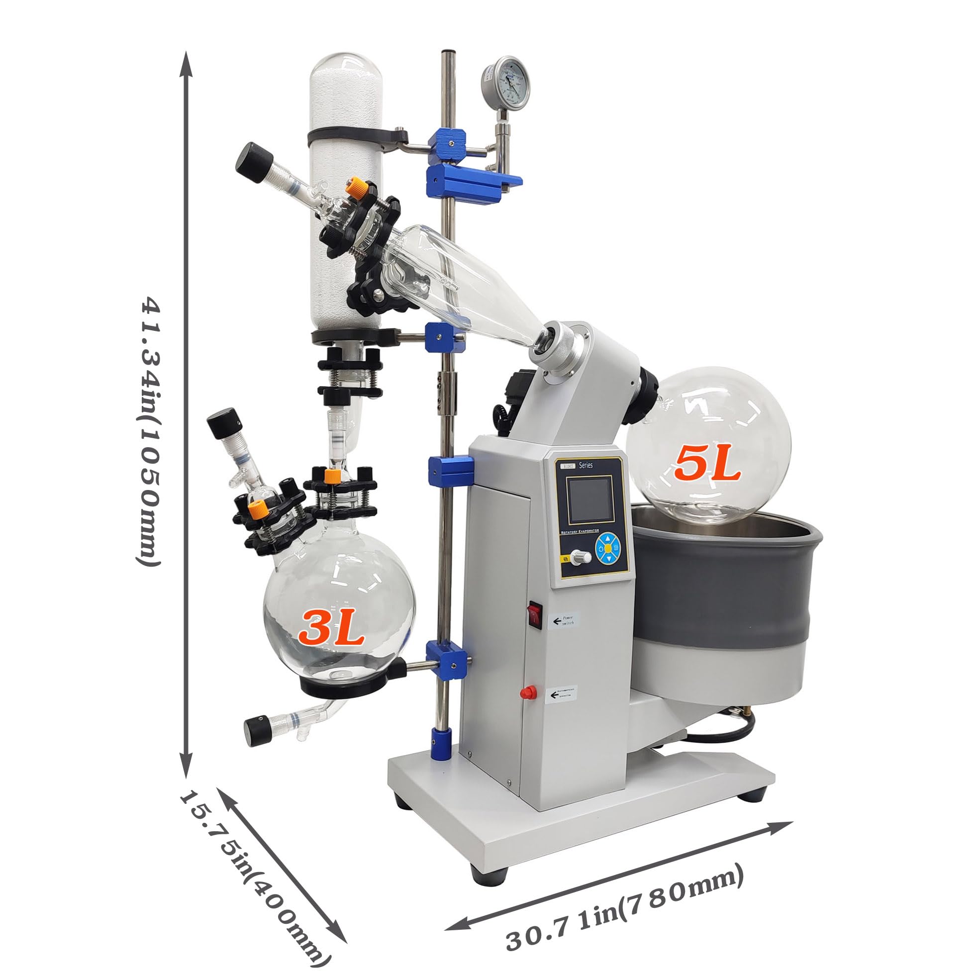 INTSUPERMAI 5L Rotary Evaporator with Motorized Lift Explosion Proof Lab Rotary Vacuum Evaporator Lab Automatic Lifting Rotavapor 20-100 RPM Speed Lab Evaporator with LCD Display Vacuum Gauge