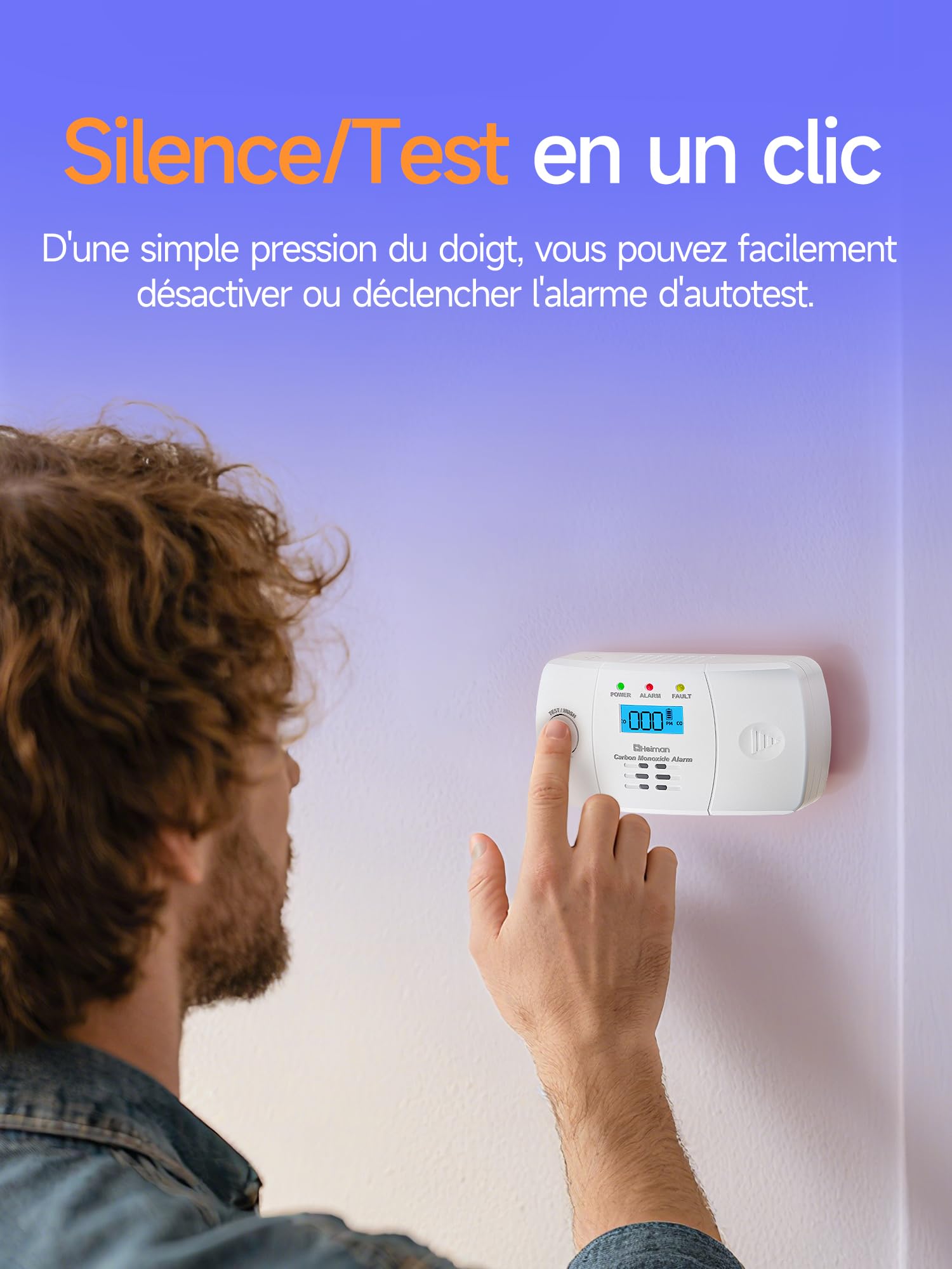 Heiman Détecteur de Monoxyde de Carbone Détecteur de CO avec Batterie échangeable et Bouton de Test et Voyant d'état LED, Capteur 10 Ans