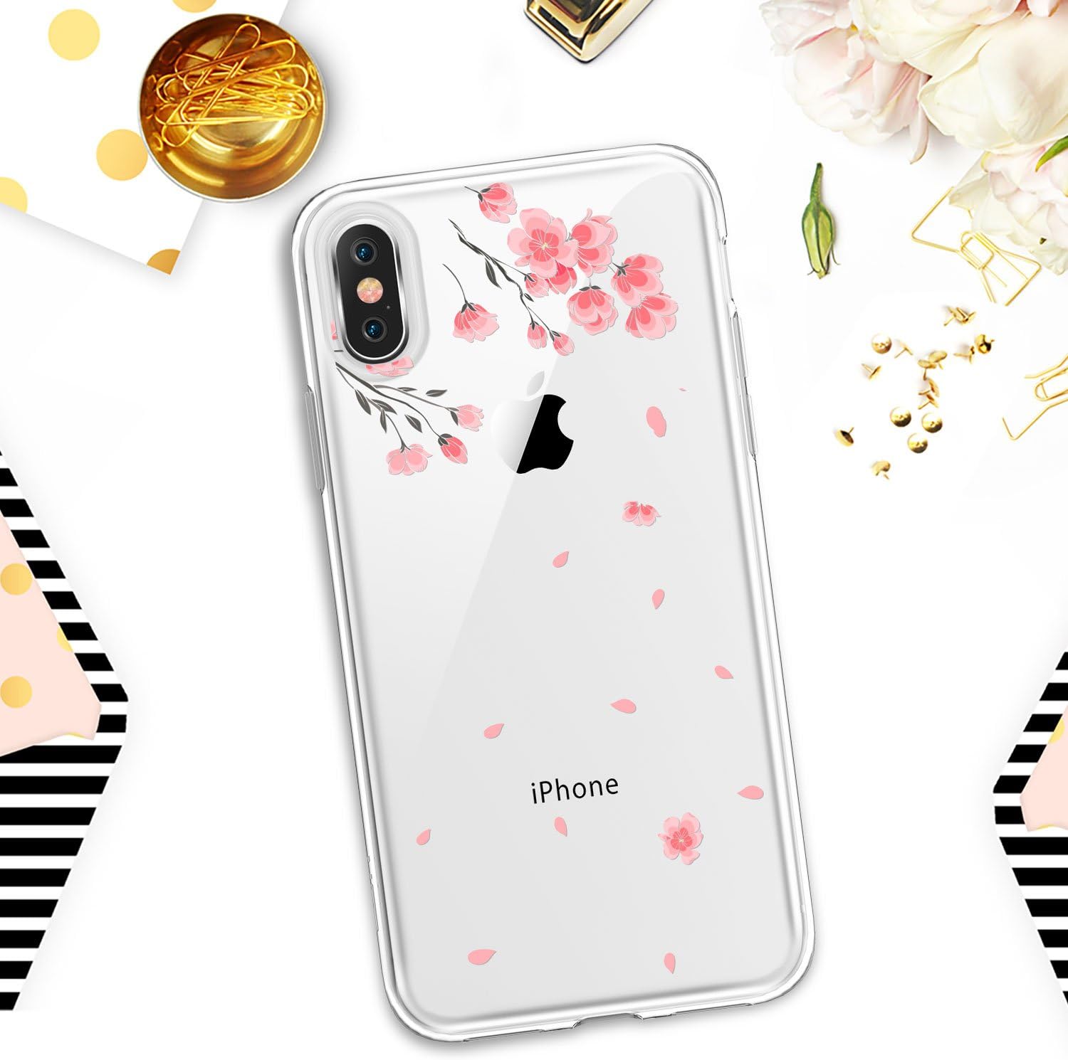 ESR Case Compatible for iPhone X/XS, Soft Cute Cartoon Pattern Design [Slim Fit][Supports Wireless Charging] TPU Protective Cover for iPhone 5.8 inches(Cherry Blossoms)