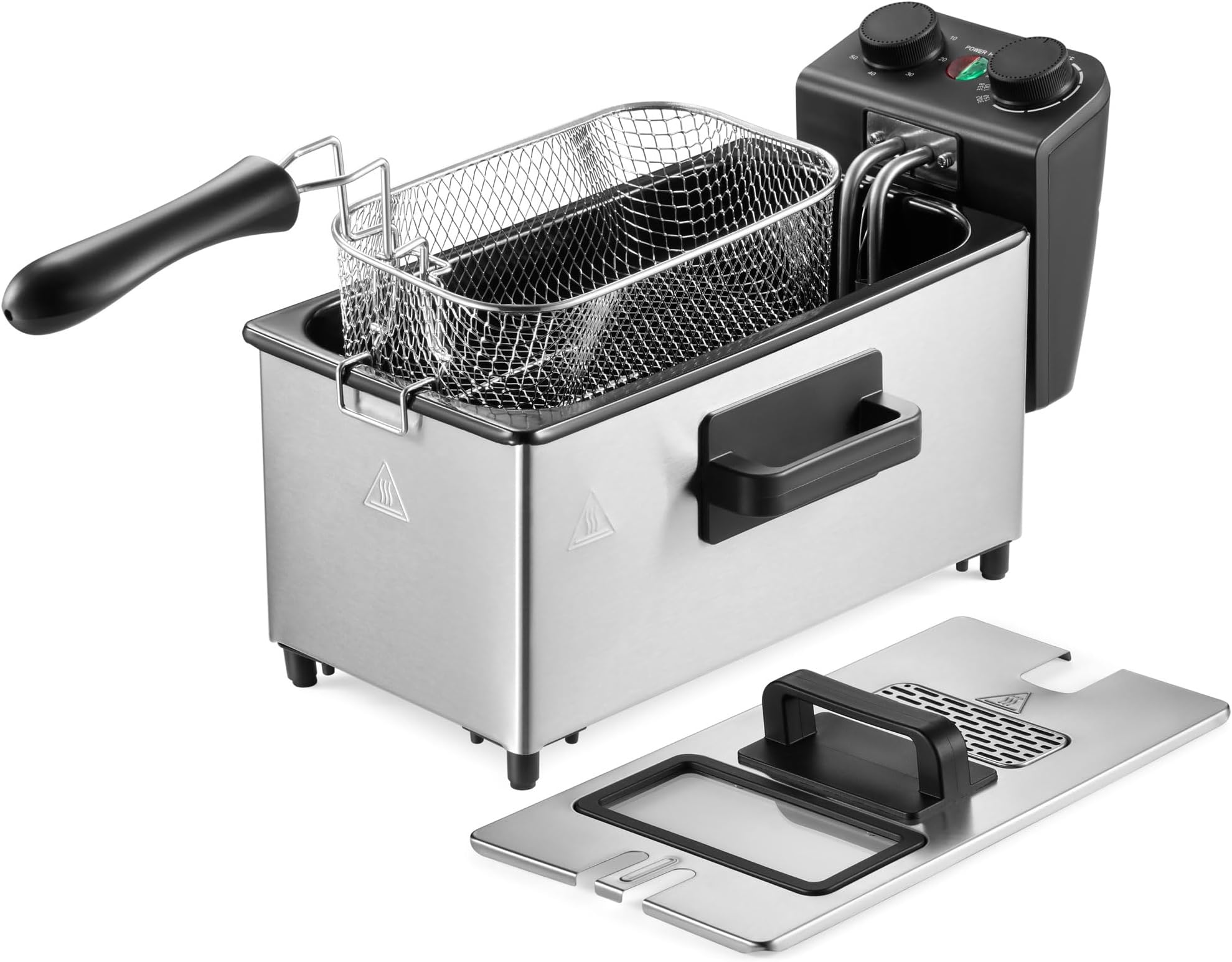 Deep Fat Fryer 3L Capacity 2000W – Cooks up to 1kg of Food, Stainless Steel Fryer for Chips & More, Adjustable Thermostat, Non-Slip, Easy Clean, Non-Stick Removable Oil Container & Basket