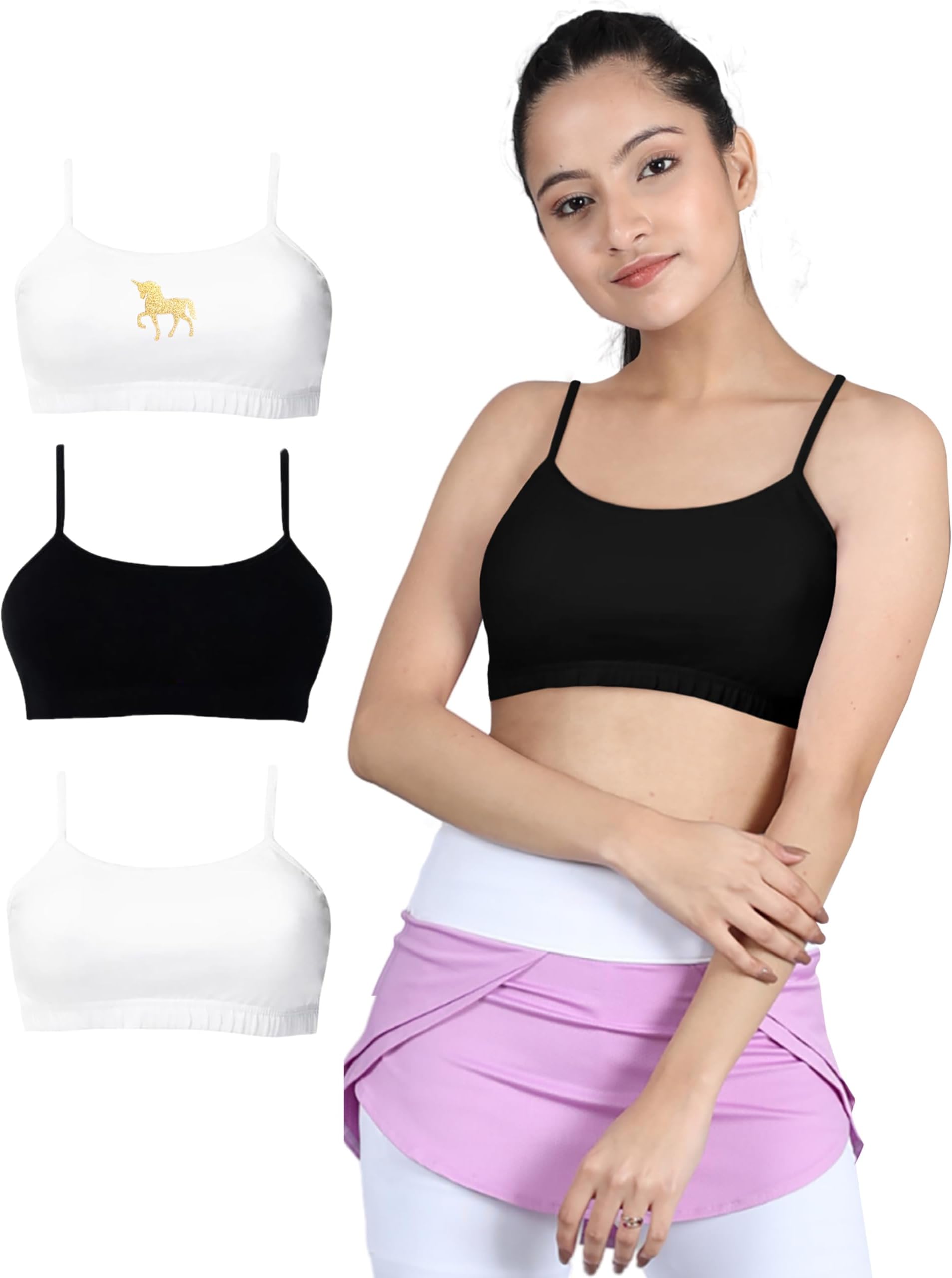 D'chica Cotton Girls Summer Training Bras with Single Front Layering Teens Sports Bra