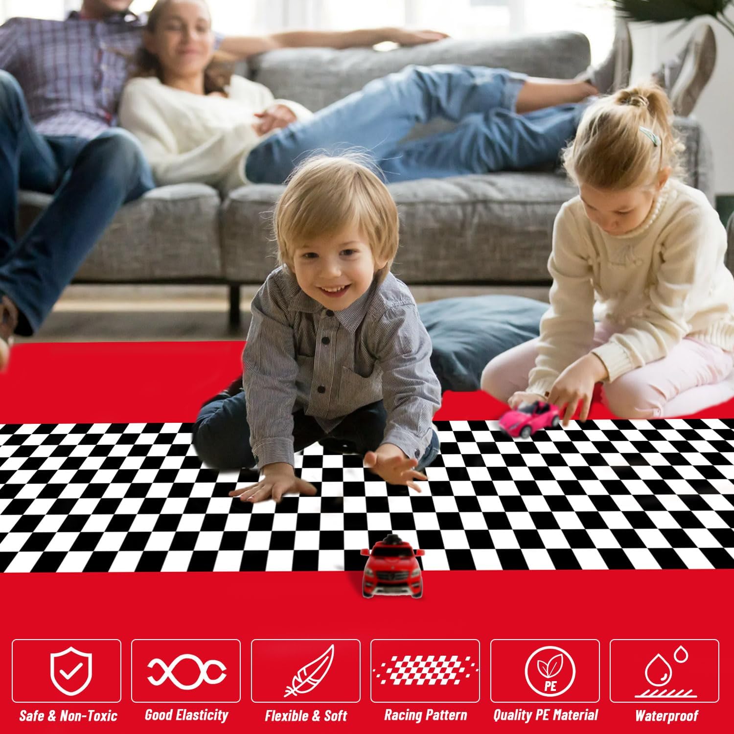 CLESDF Black and White Checkered Flag Tablecloth, 3Pcs Plastic Disposable Race Flag Table Cover for Racing Birthday Party Decor Baby Shower Favor Supplies