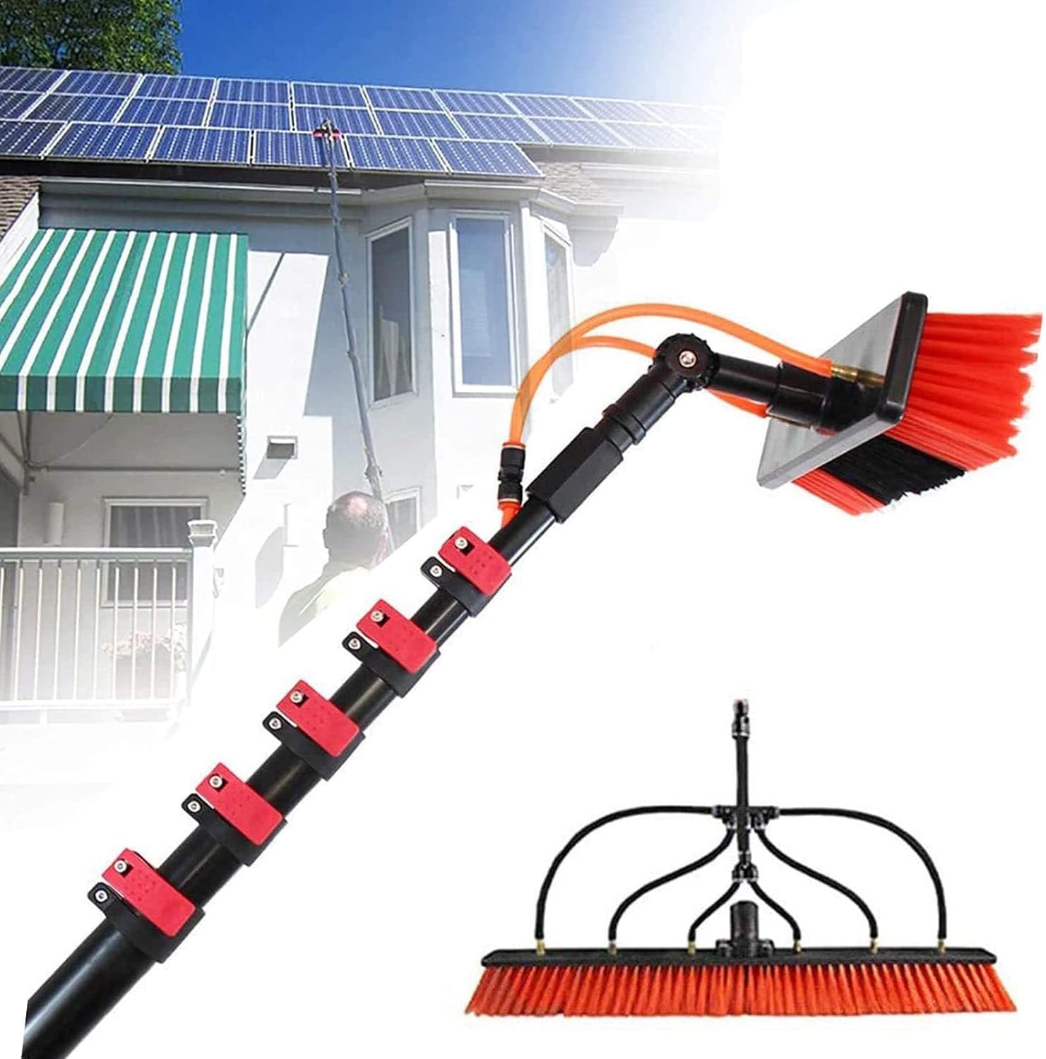 36FT Telescopic Water Fed Pole Kit for Effortless Window & Solar Panel Cleaning Extendable Outdoor Brush System Ultimate Reach & Clean Tool for Home & Professional Use