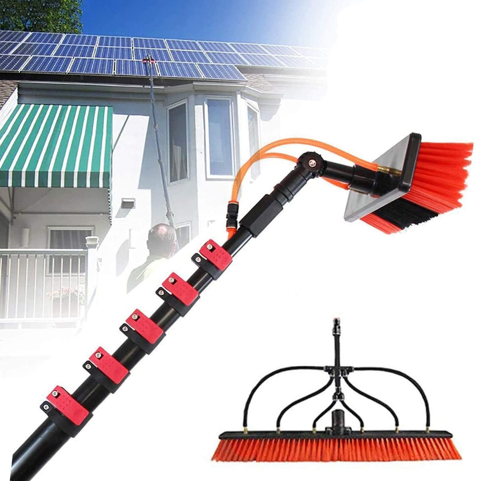 36FT Telescopic Water Fed Pole for Window & Solar Panel Cleaning - Complete Kit with Brush & Extension for Effortless Outdoor Cleaning & Maximum Reach Efficiency