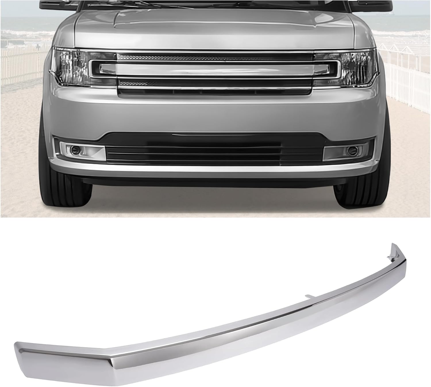 KUAFU Front Grille Molding Center Trim Compatible with 2013-2019 Ford Flex Limited Replacement for FO1210118 DA8Z-8200-FA Bumper Grill Cover Trim Chrome Silvery