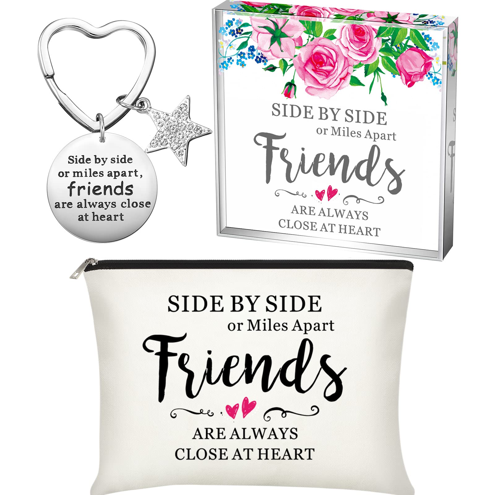 Photo 1 of Saintrygo 3 Pieces Friend Gifts for Women, Cosmetic Bags Friendship Makeup Friends Keychain, Acrylic Heart Keepsake Paperweight BFF, Soul Sister, Bestie, 3.94 x 3.94 x 0.79 inch, Multicolor (BUNDLE OF TWO) 2pc