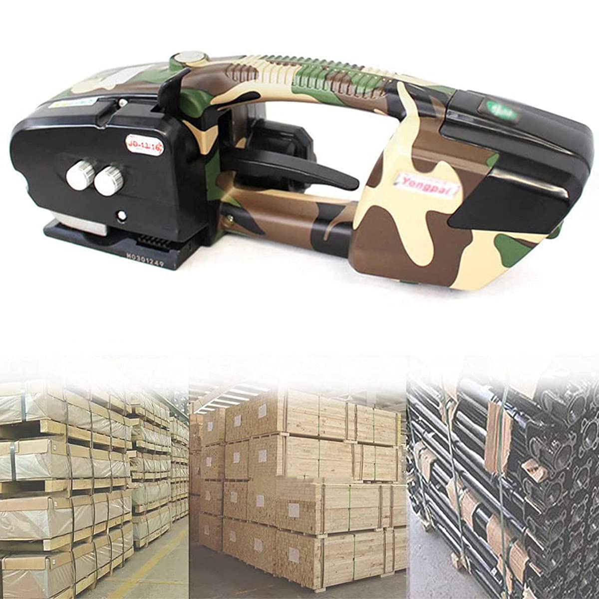 Reggiatrice Manuale,Reggiatrice Elettrica,per Reggetta PP/Pet 13-16Mm, Fino A 2800N, Batteria 3000mAh Pressa Portatile Elettrica,Camouflage