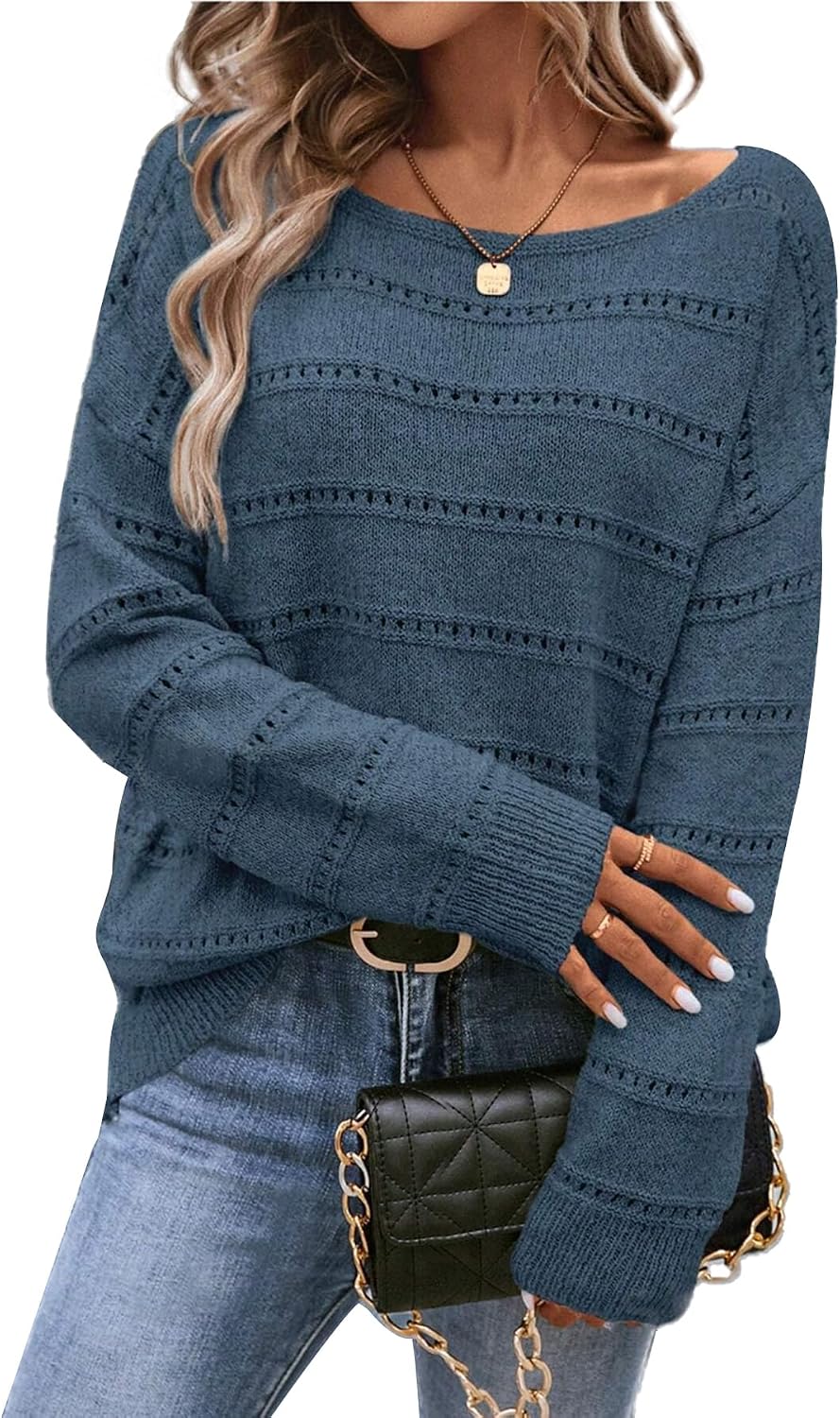 Sweaters for Women Long Sleeve Boat Neck Soft Oversized Sweater Tops Casual Outfits