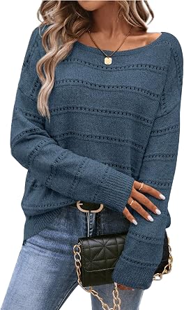 Sweaters for Women Long Sleeve Boat Neck Soft Oversized Sweater Tops Casual Outfits