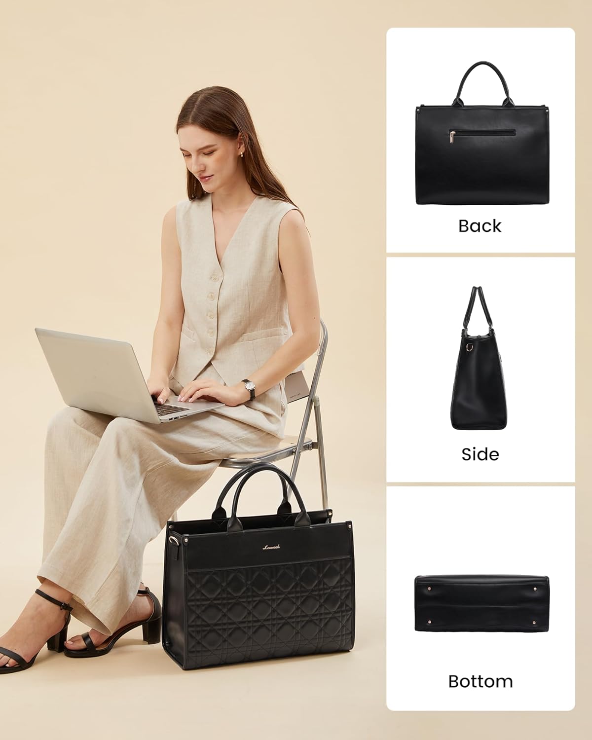 LOVEVOOK Laptop Tote Bag for Women,Waterproof Leather Work Bag for Teacher,Business Office Work Bag Briefcase,Gifts for Women - Image 7