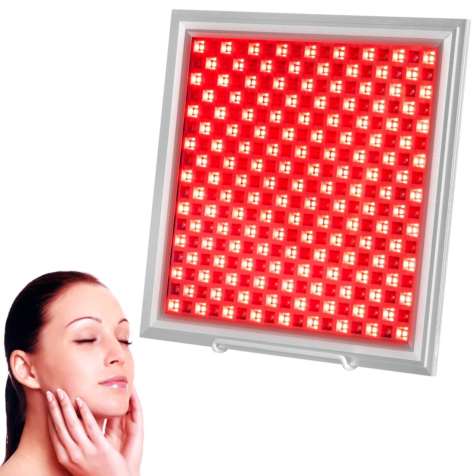 Lampada Infrarossi, Relassy Luce Rossa Viso 660nm 850nm, Panel Luz Roja 5 Llivelli di Luminosità, 289 LEDs con Supporto E Timer, per Viso, Corpo, Telaio In Alluminio, Lampada Non Produce Calore