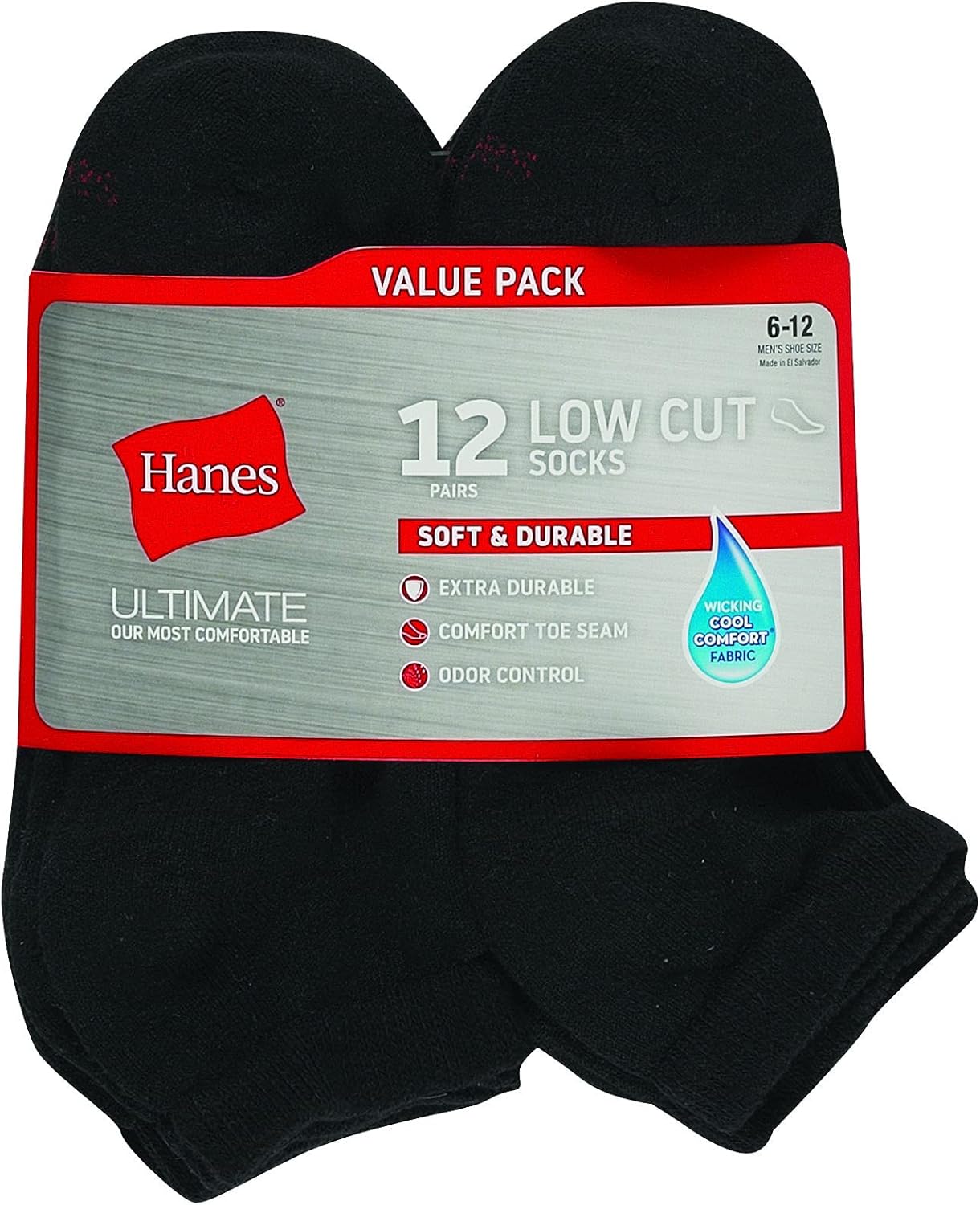 Hanes Men's FreshIQ Cool Comfort Reinforced Low Cut Socks, 12-Pair Pack