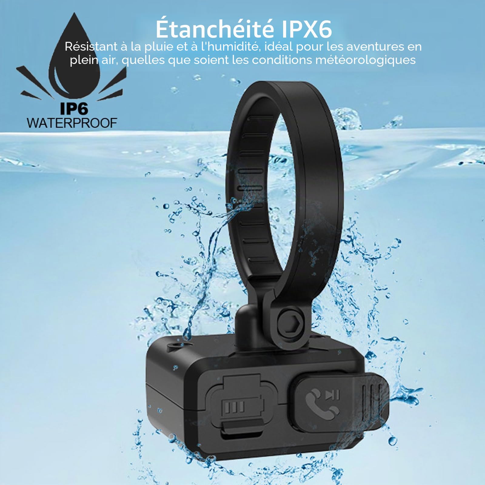 Bouton multimédia Bluetooth sans fil IPX6 étanche pour guidon de moto, vélo, assistant vocal Siri, télécommande rechargeable pour iPhone/Android