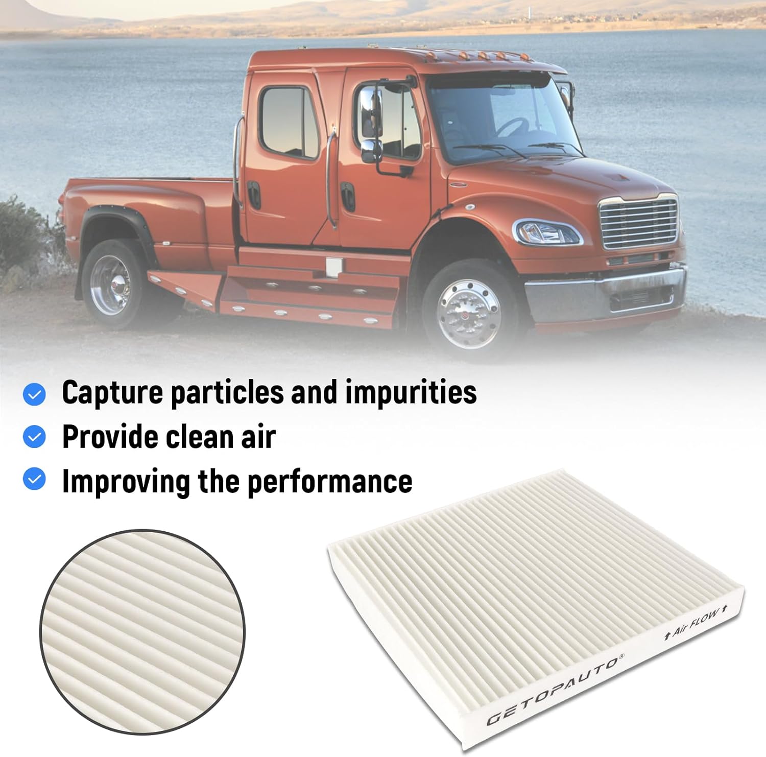 GETOPAUTO PA5359 Cabin Air Filter Fit for Freightliner M2 106 112 108SD 114SD 122SD Trucks or Buses Replaces N10G-36000006 AF26427 PA5359 PA10188 49082 P614547(set of 4)