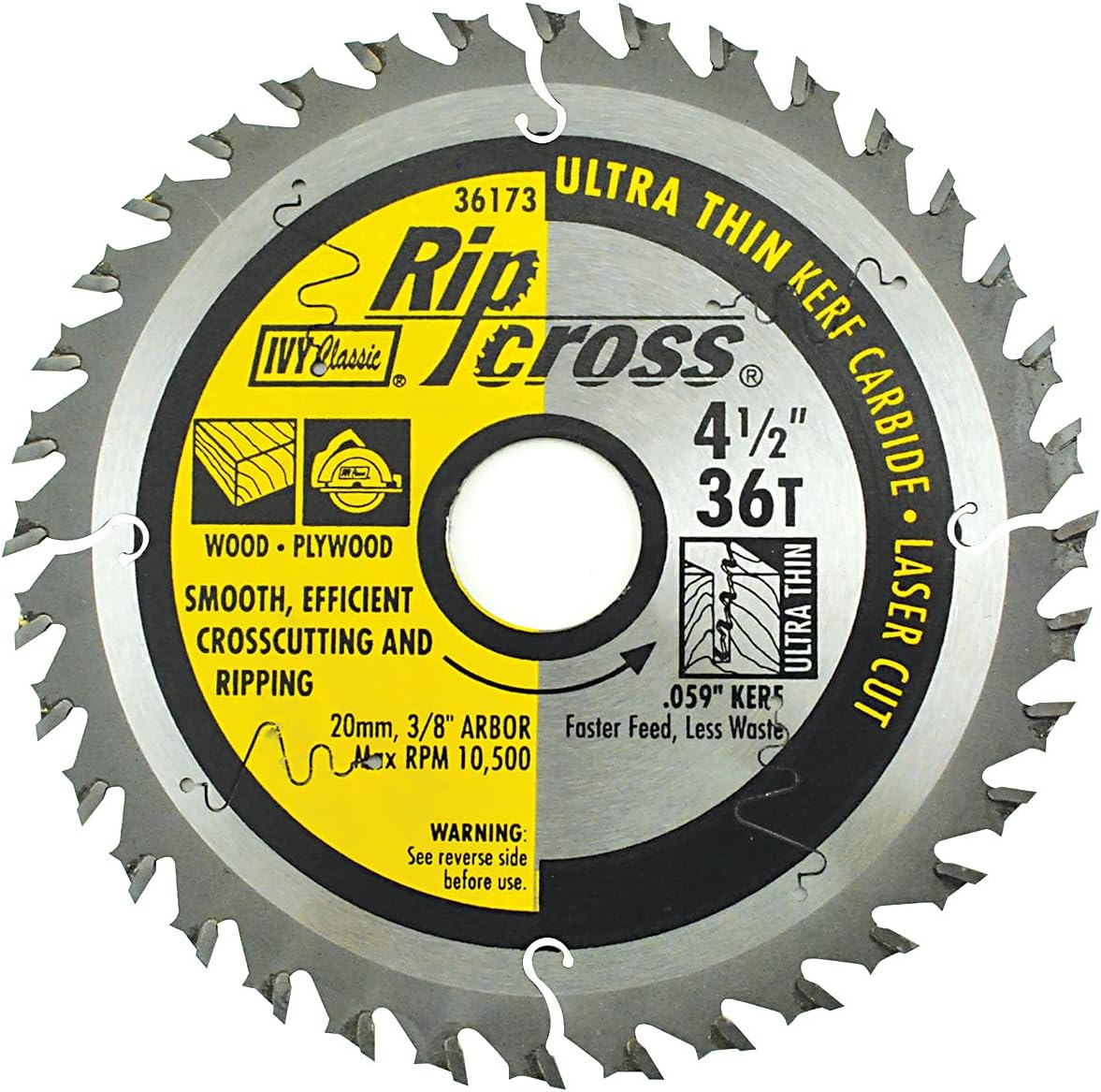 IVY Classic 36173 Ripcross 4-1/2-Inch 36 Tooth Thin Kerf Carbide Circular Saw Blade with 20mm, 3/8-inch Arbor, 1/Card