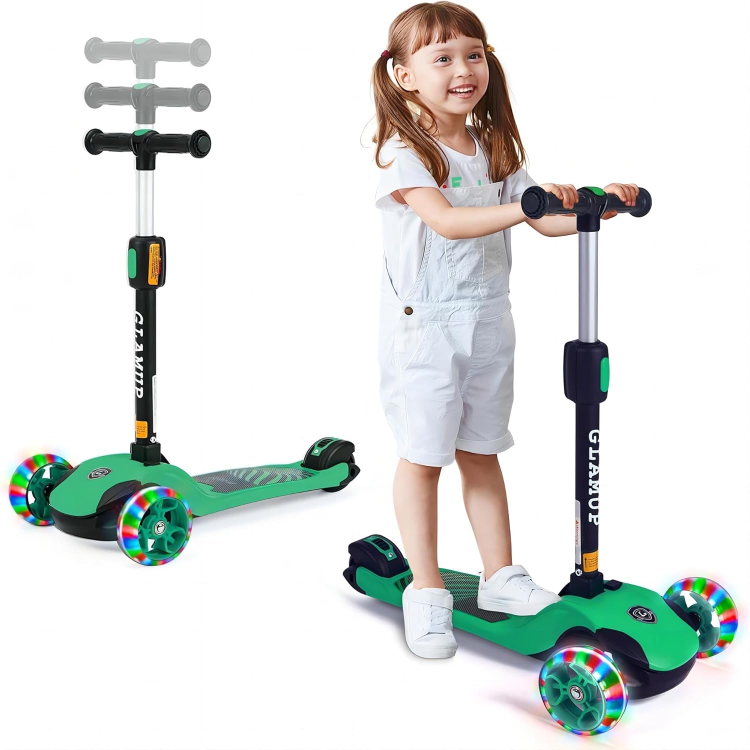 GLAMUP Kids Kick Scooter 3 Wheels, Kids Scooter Height Adjustable Handlebar, Lean-to-Steer System & Easy-Folding Mechanism, Ages 3-14 Boys and Girls - Image 3