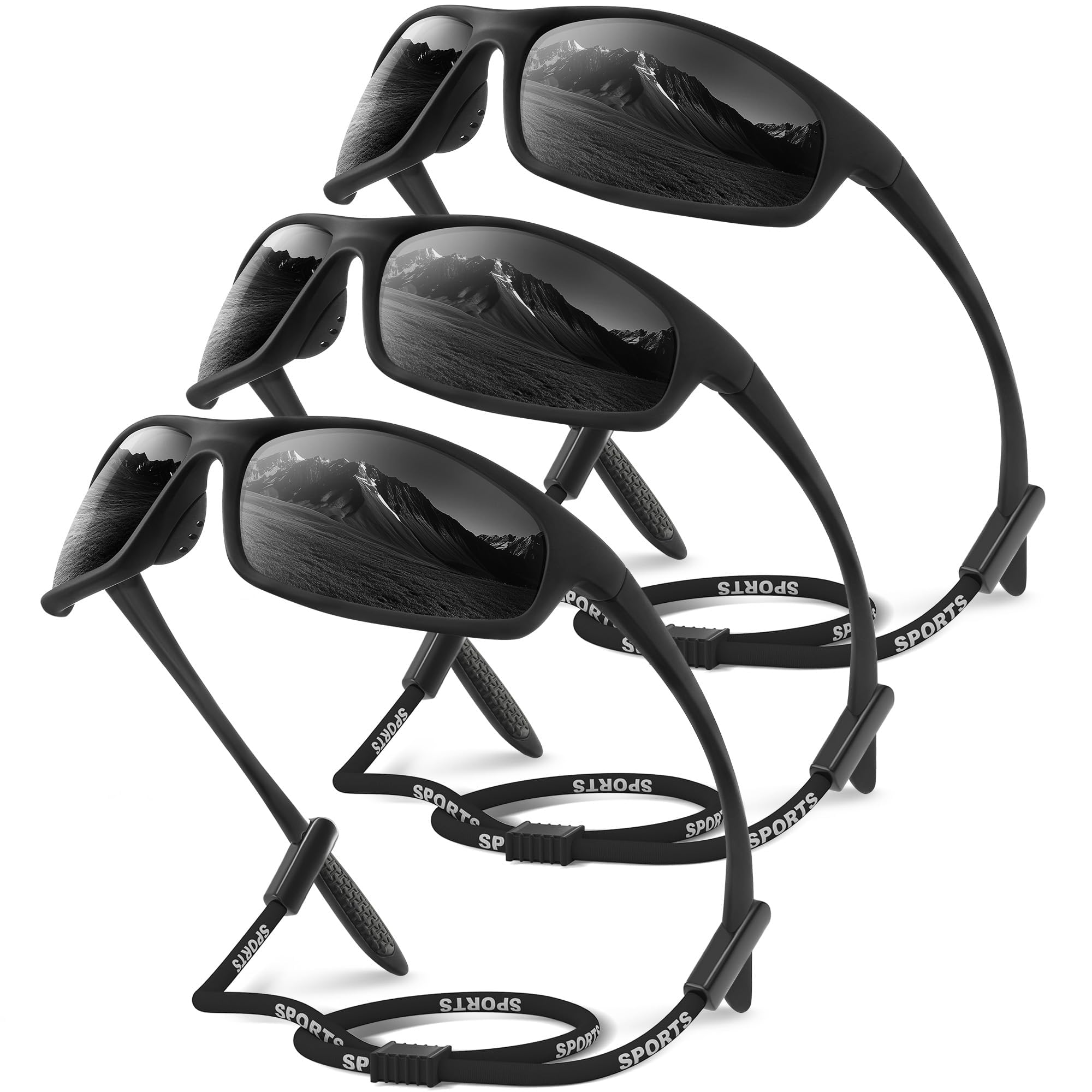Confezione da 3 occhiali da sole sportivi polarizzati, unisex, protezione UV, avvolgenti, per corsa, ciclismo, pesca